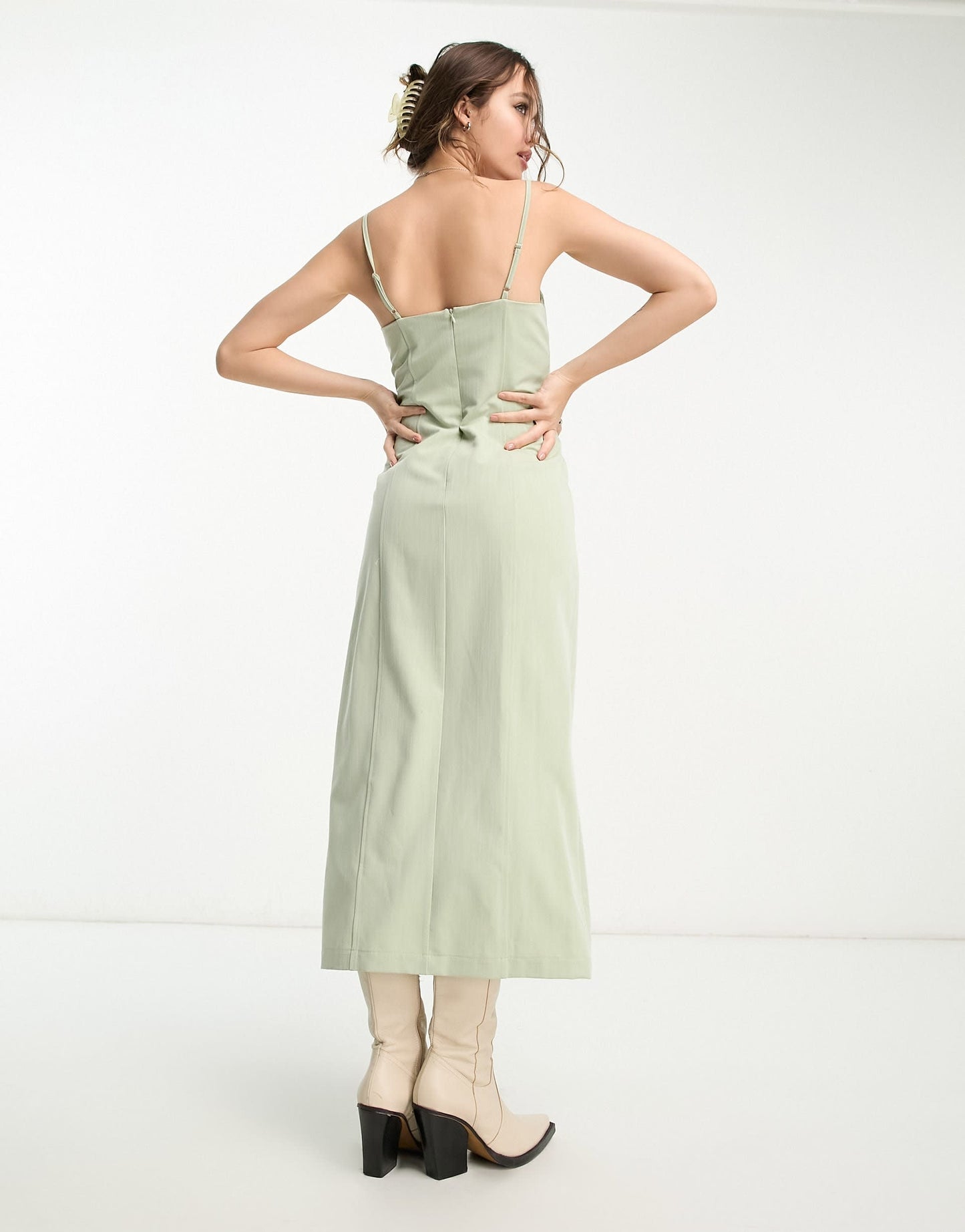 Emory Park bust detail split hem midi dress in soft sage