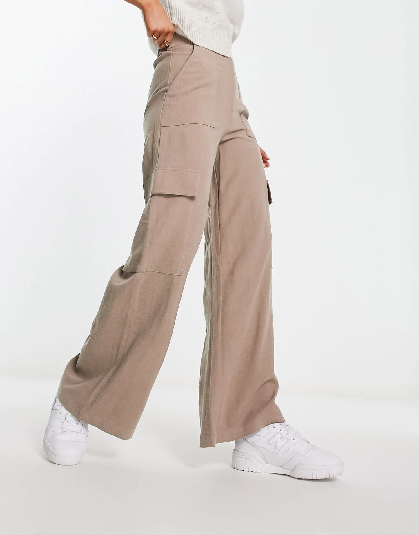 ASOS DESIGN cargo trouser with linen in taupe