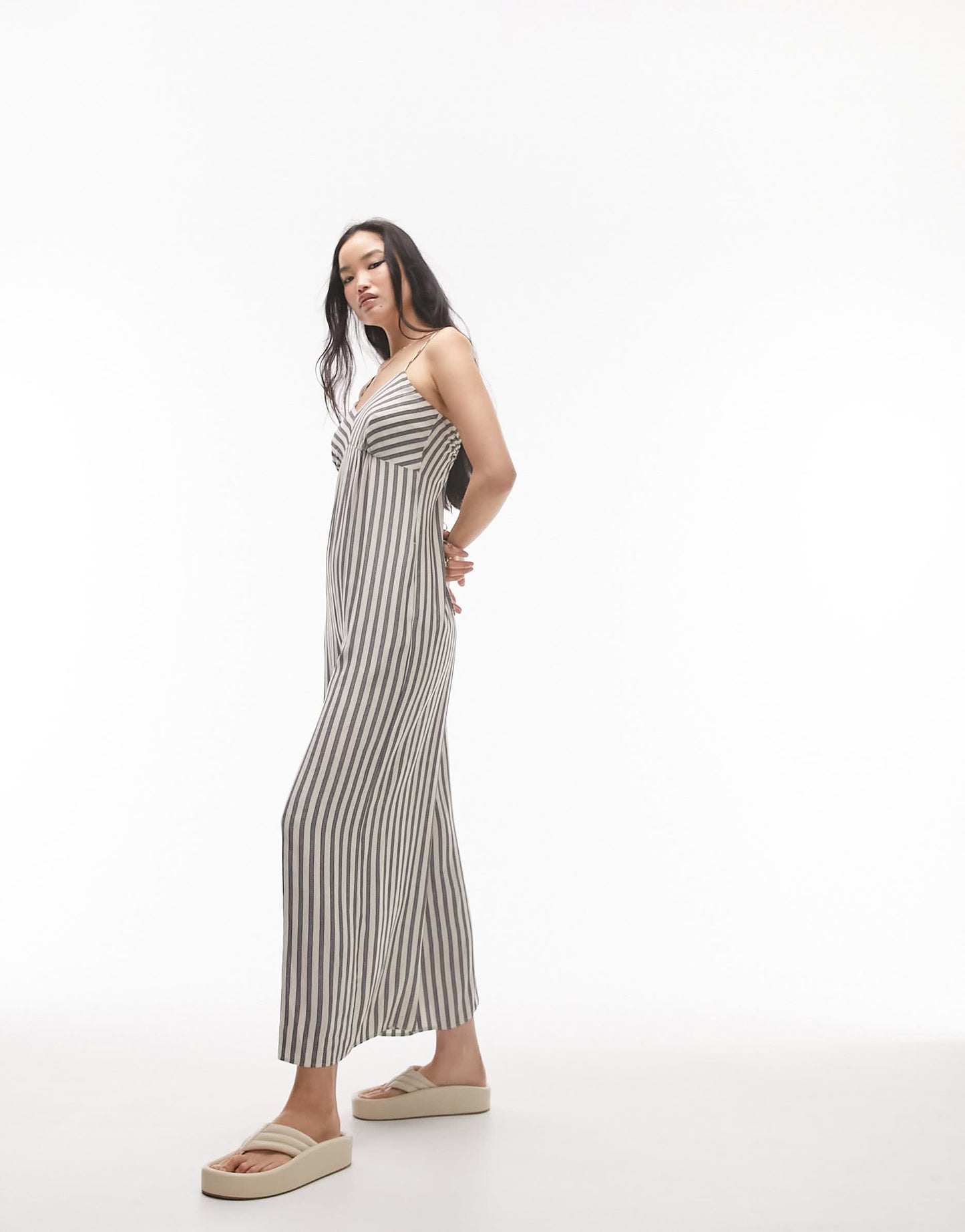 Topshop stripe linen jumpsuit in multi