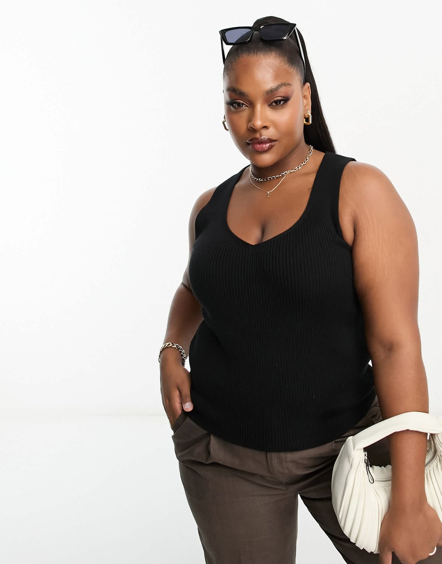 ASOS DESIGN Curve knitted v neck vest top in black