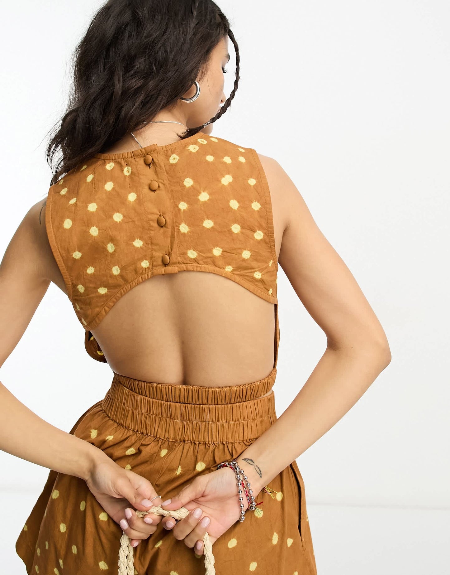 Reclaimed Vintage summer co-ord top in washed brown