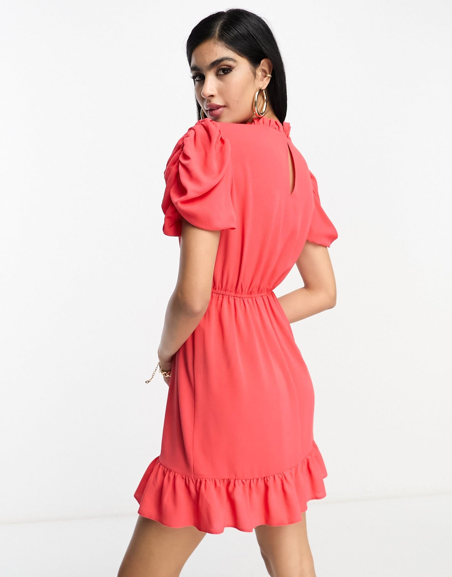 ASOS DESIGN pie crust neck puff sleeve mini tea dress in bright red