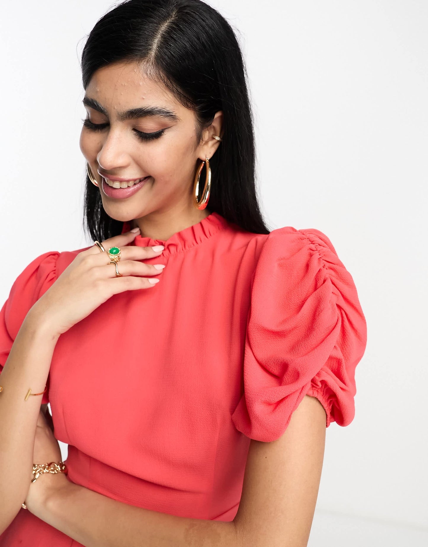 ASOS DESIGN pie crust neck puff sleeve mini tea dress in bright red