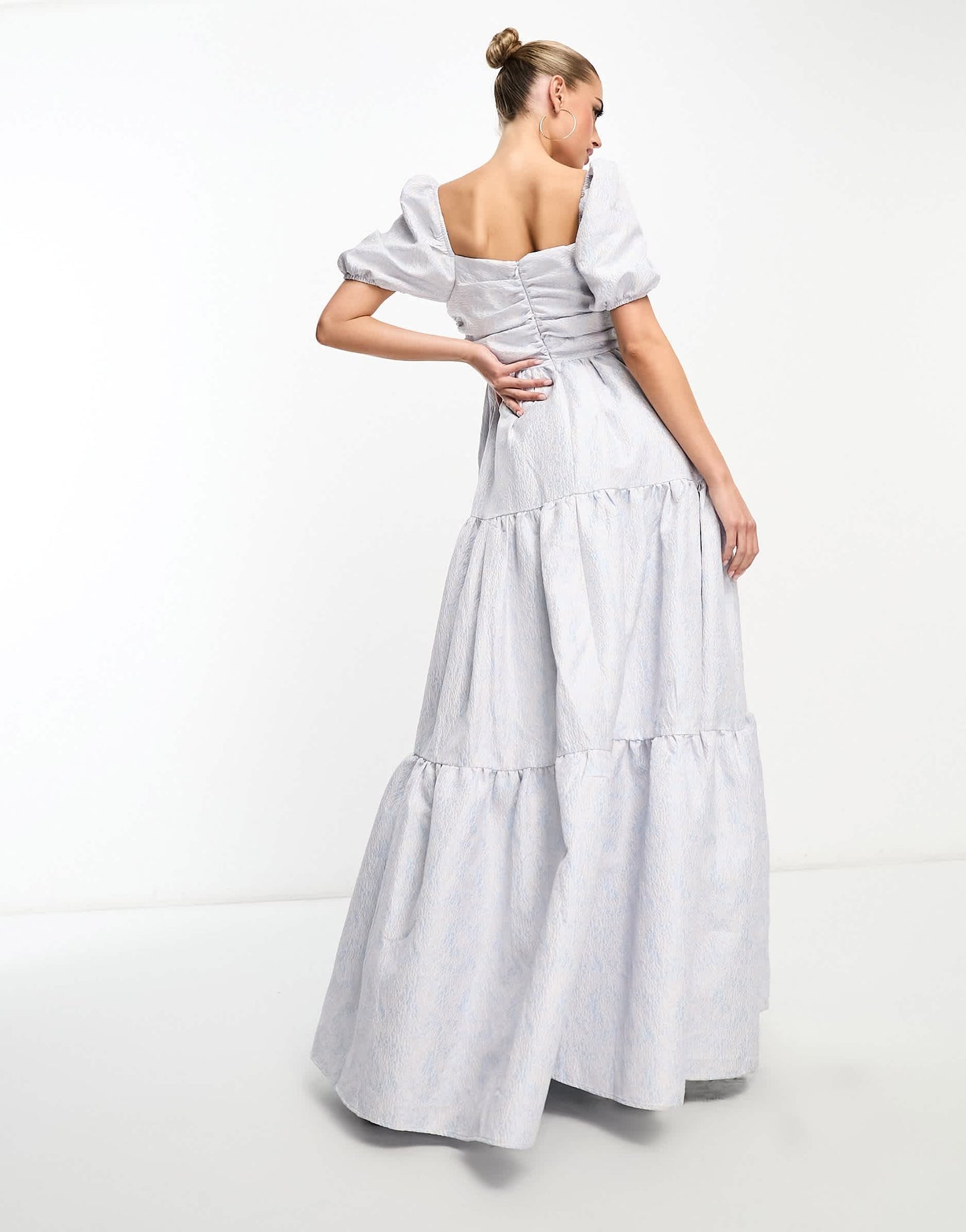 Collective the Label exclusive puff sleeve jacquard maxi dress in blue daisy