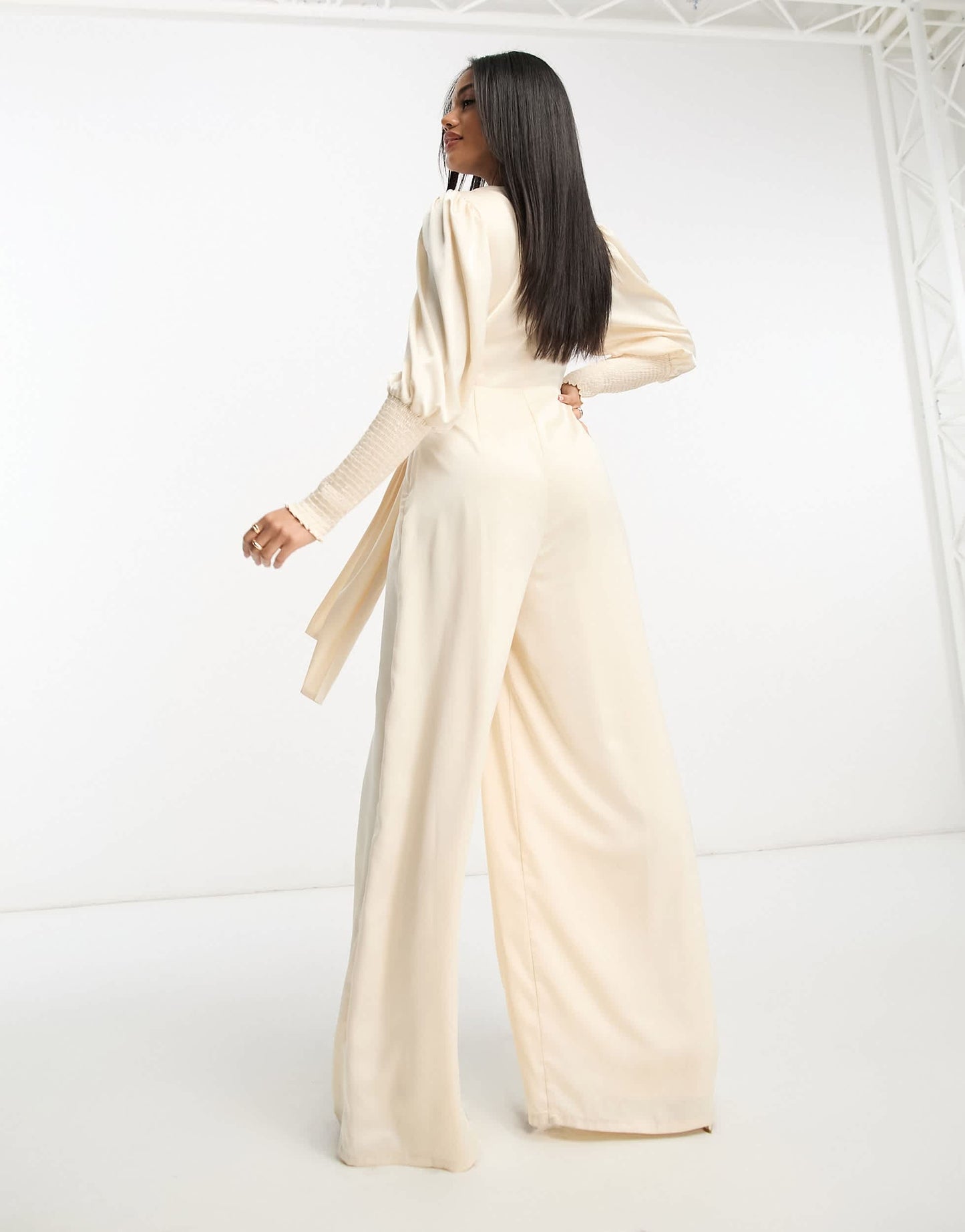 Collective the Label exclusive plunge front wide leg jumpsuit in oyster