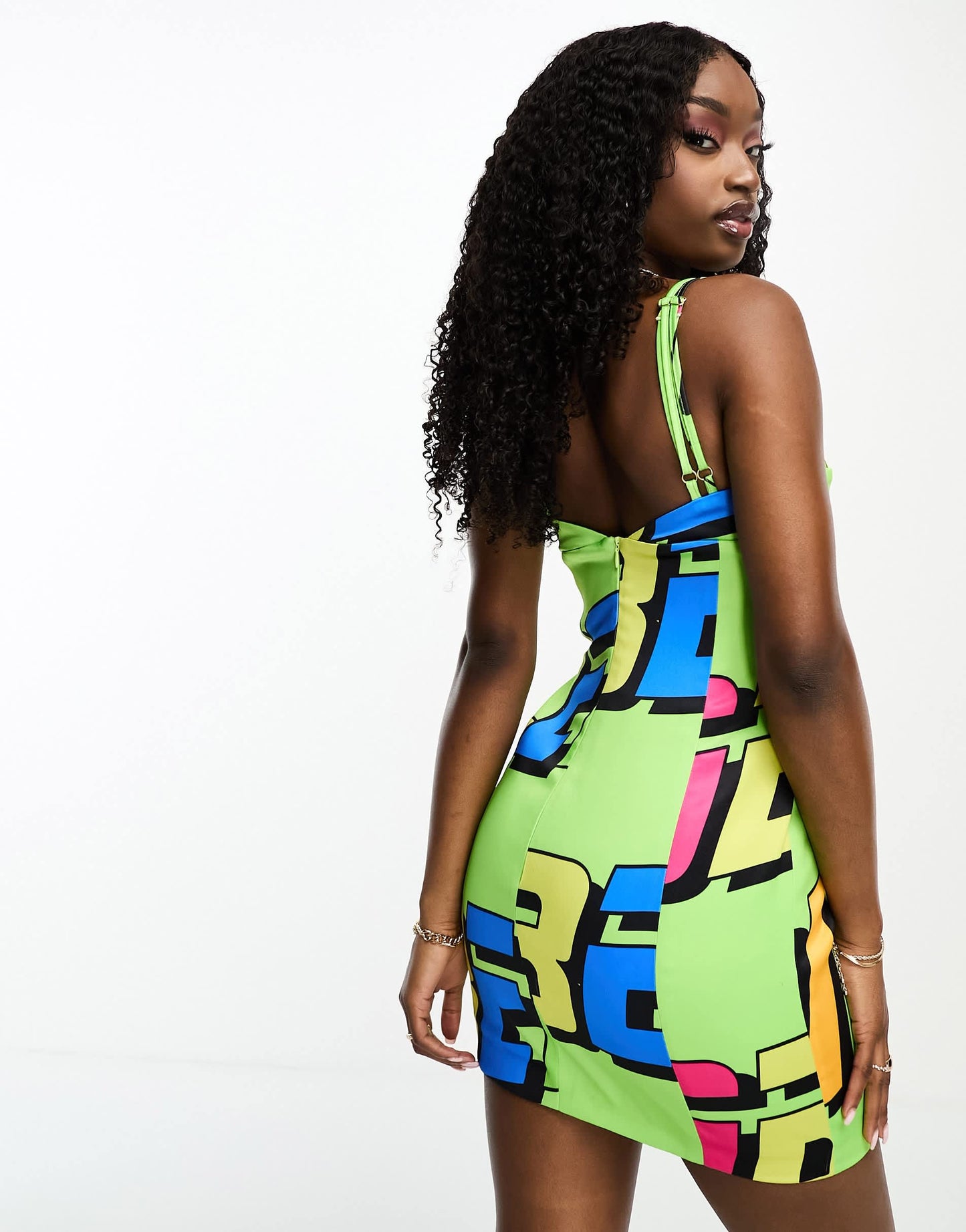 Gbemi satin cut out logo detail mini dress in green logo print