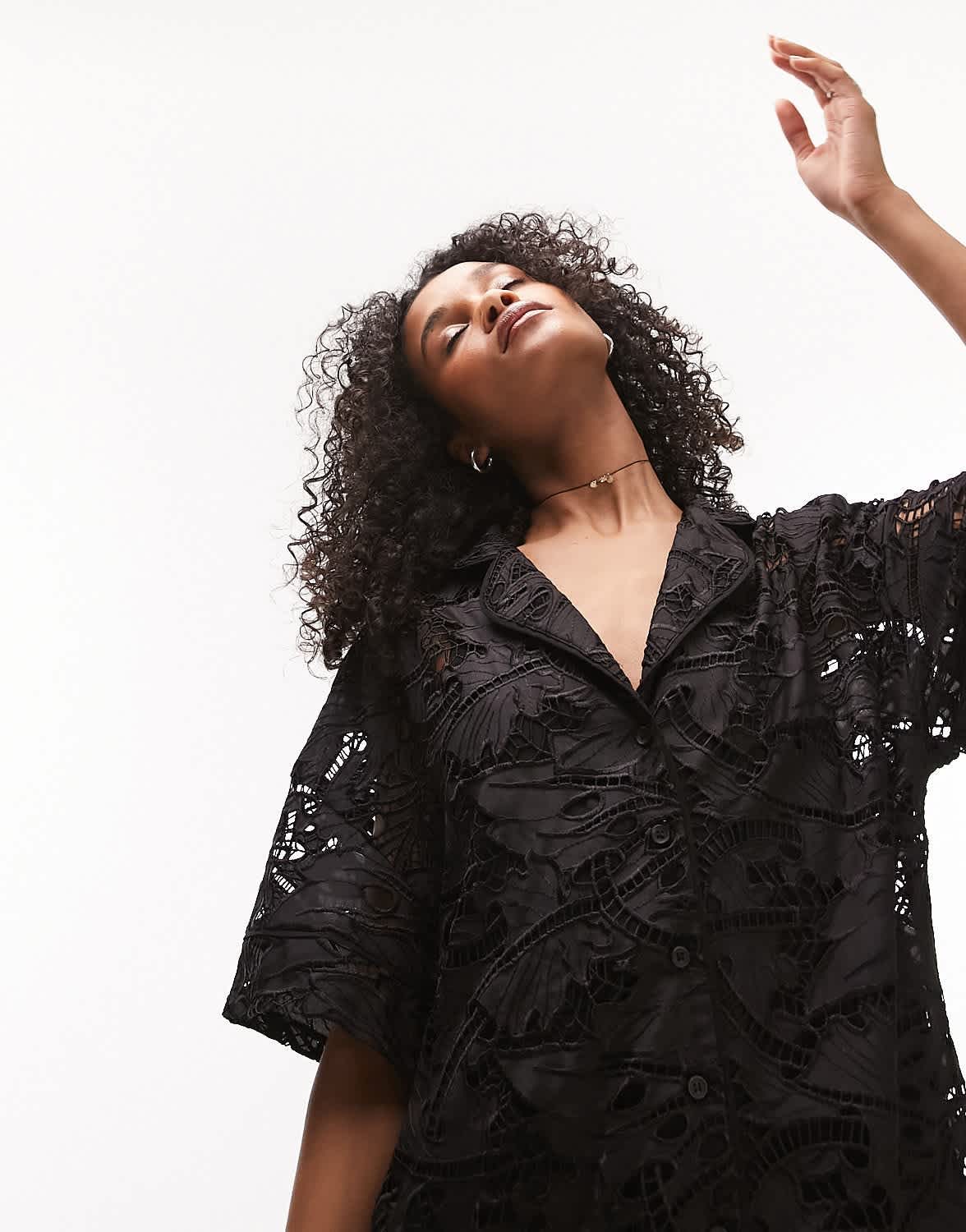 Topshop embroidered mini shirt dress in black