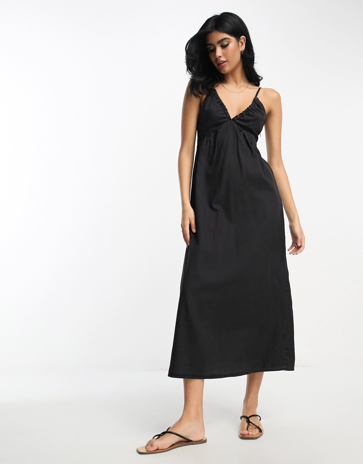 ASOS DESIGN soft denim maxi dress with strap back detail in washed black