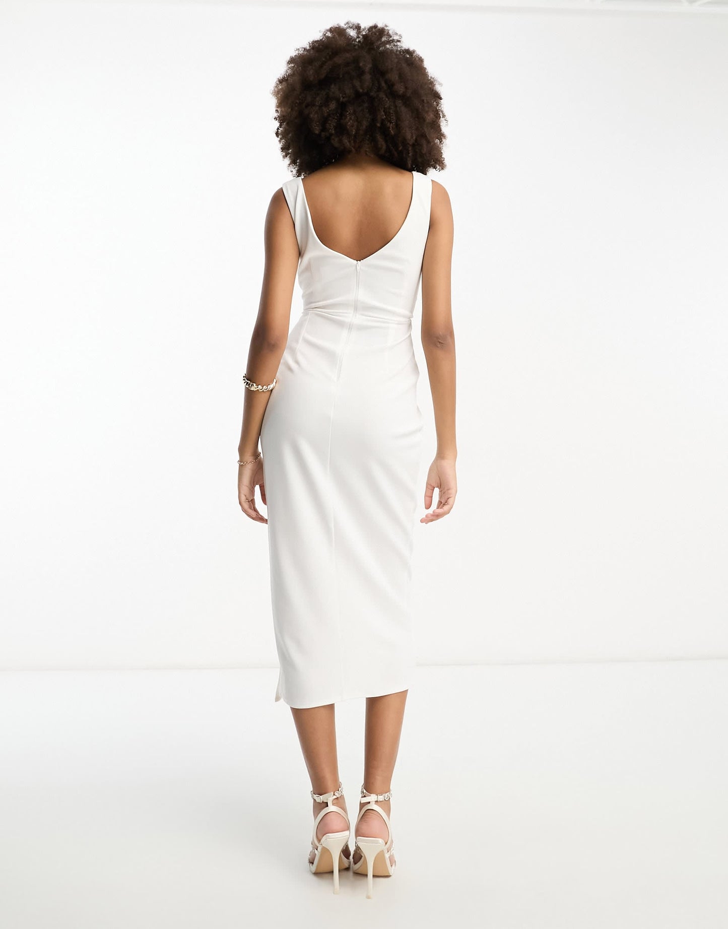 ASOS DESIGN plunge neck wrap midi dress in cream