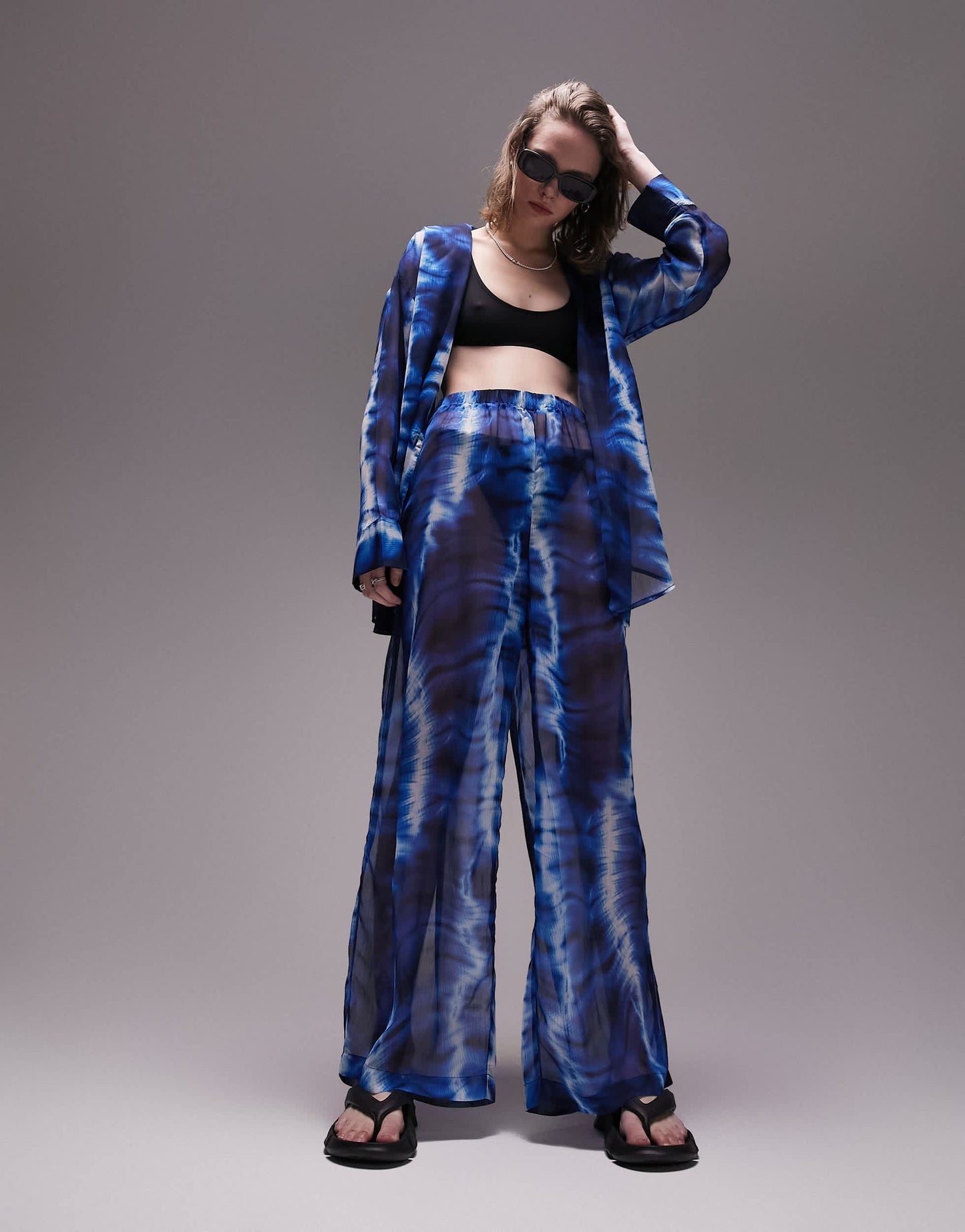 Topshop co-ord batik print chiffon beach trouser in blue