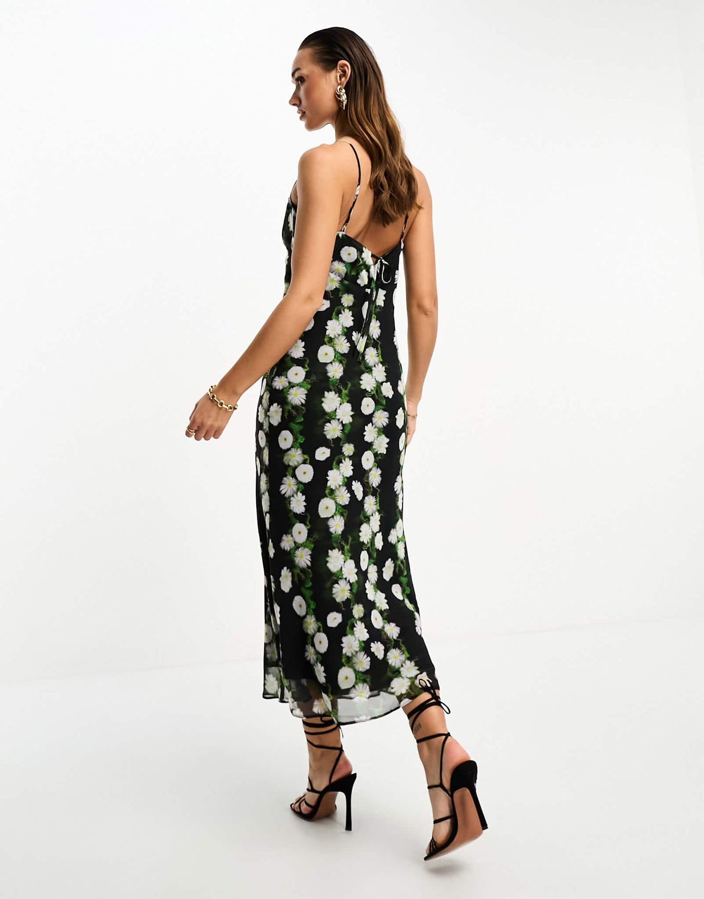 ASOS DESIGN chiffon cowl neck midi slip dress in blurred floral print