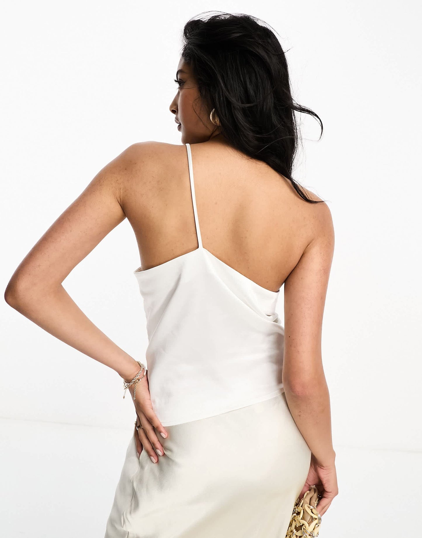 4th & Reckless satin cut out detail one shoulder ruched top in white