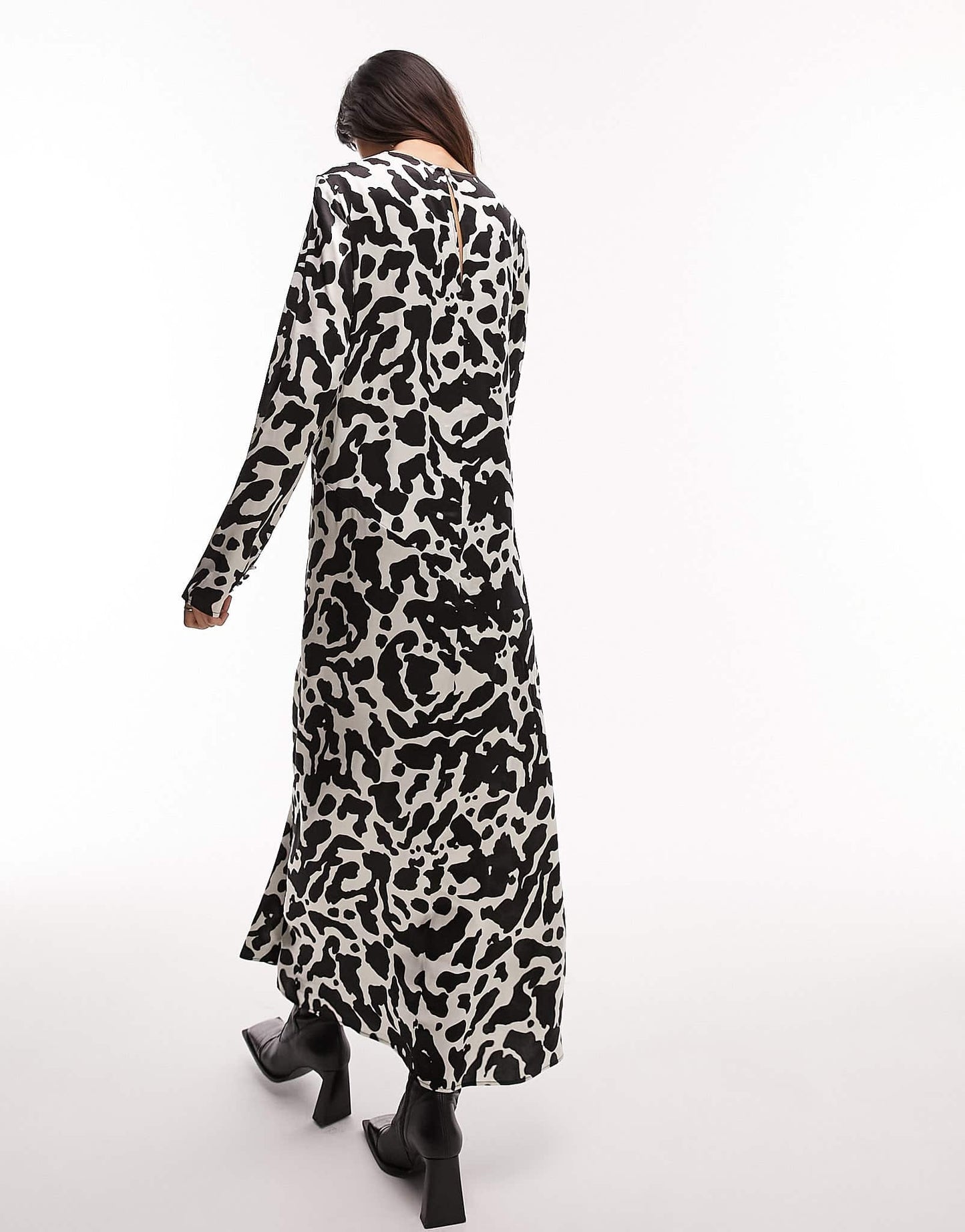 Topshop Lea premium printed long sleeve maxi dress in animal print