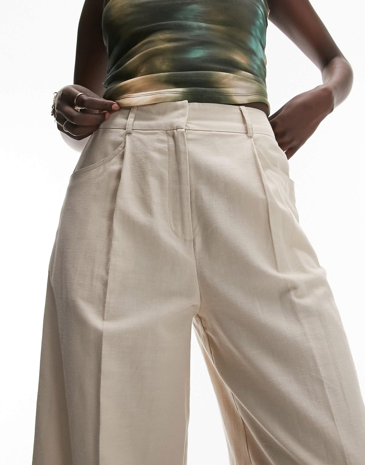 Topshop Tall co-ord linen-blend wide leg trouser in natural