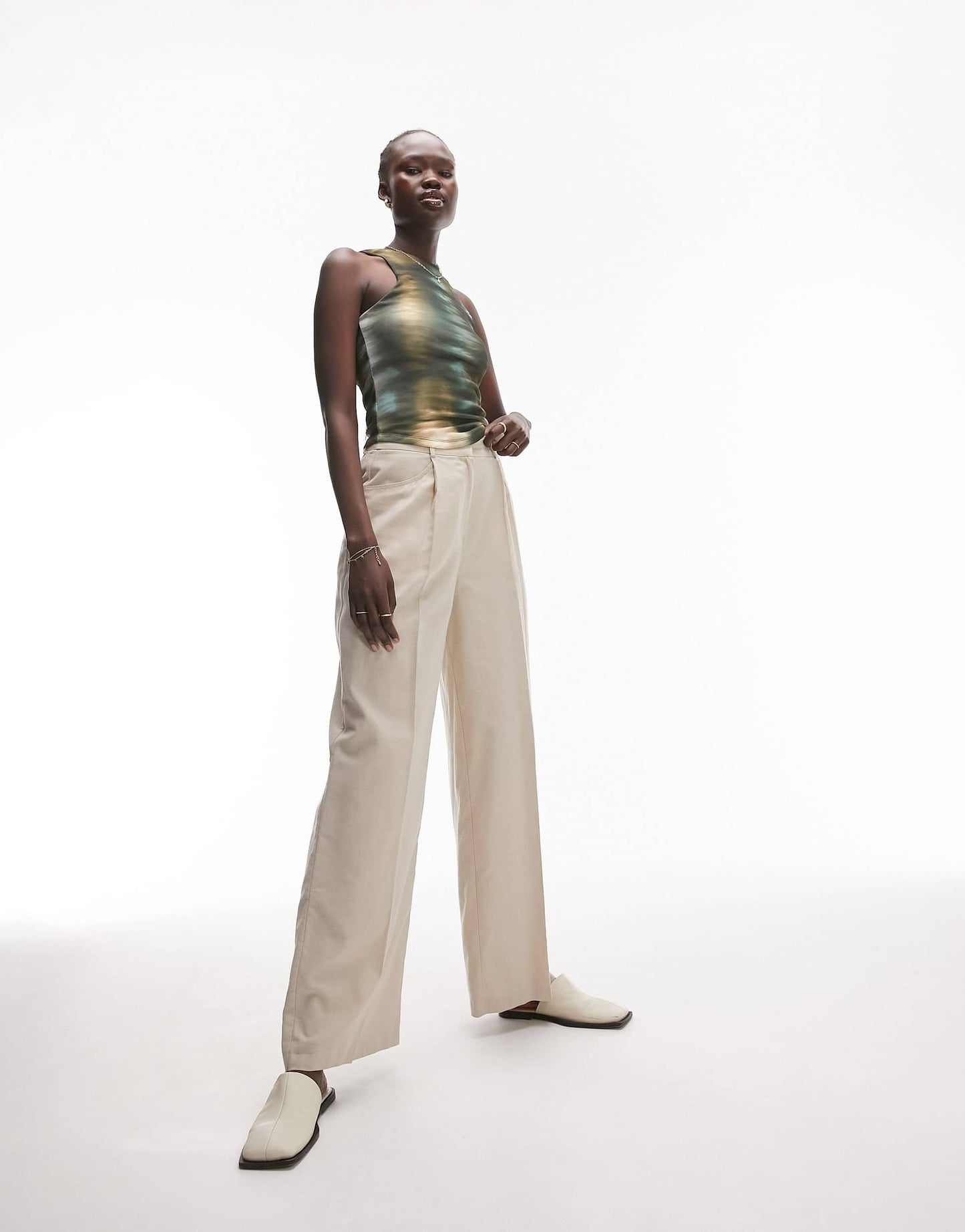 Topshop Tall co-ord linen-blend wide leg trouser in natural