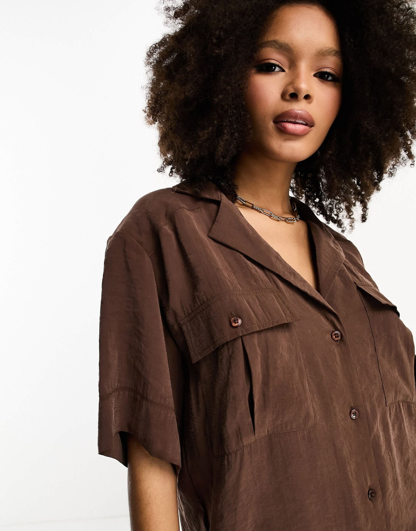 ASOS DESIGN utility pocket shirt dress in chocolate