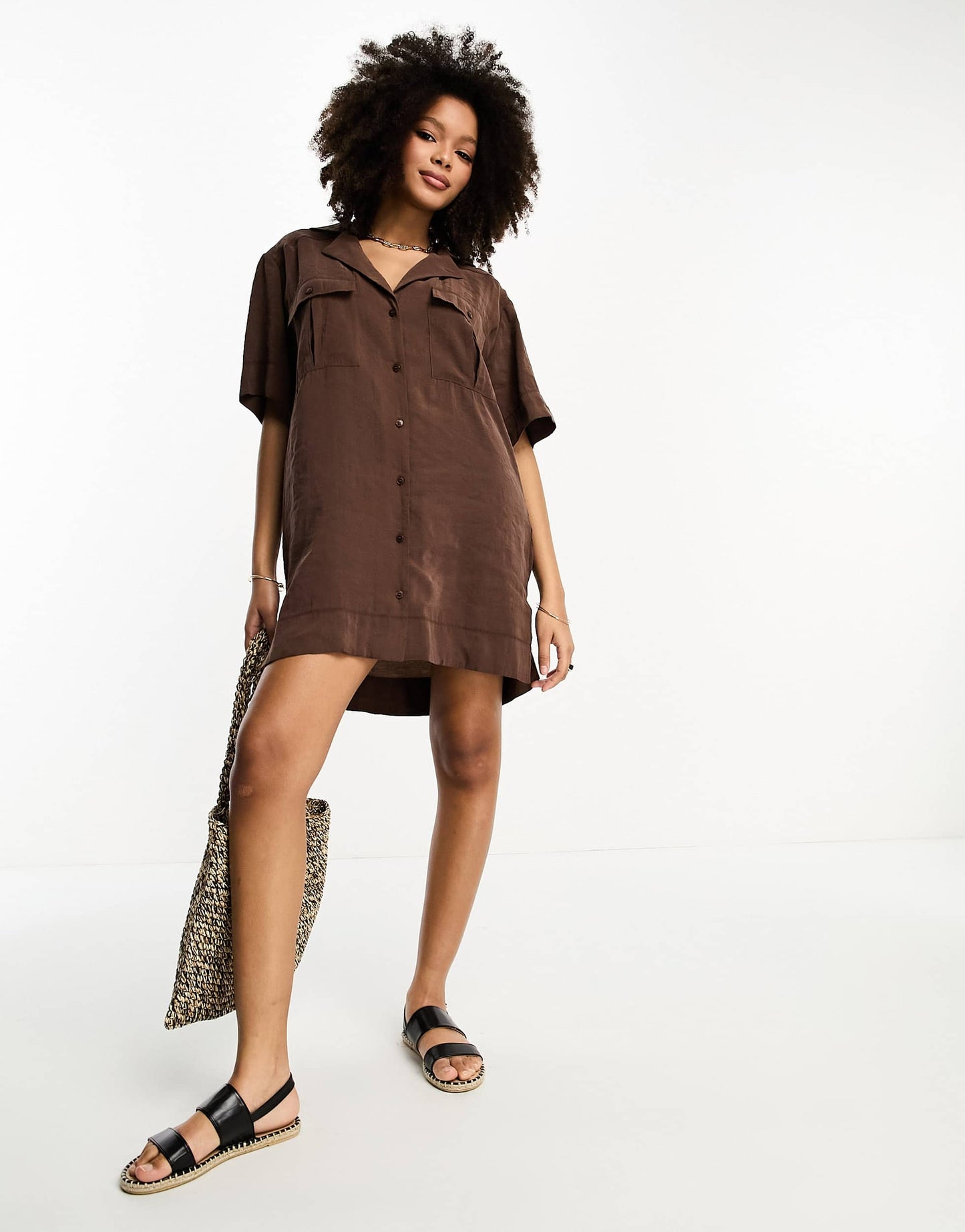 ASOS DESIGN utility pocket shirt dress in chocolate