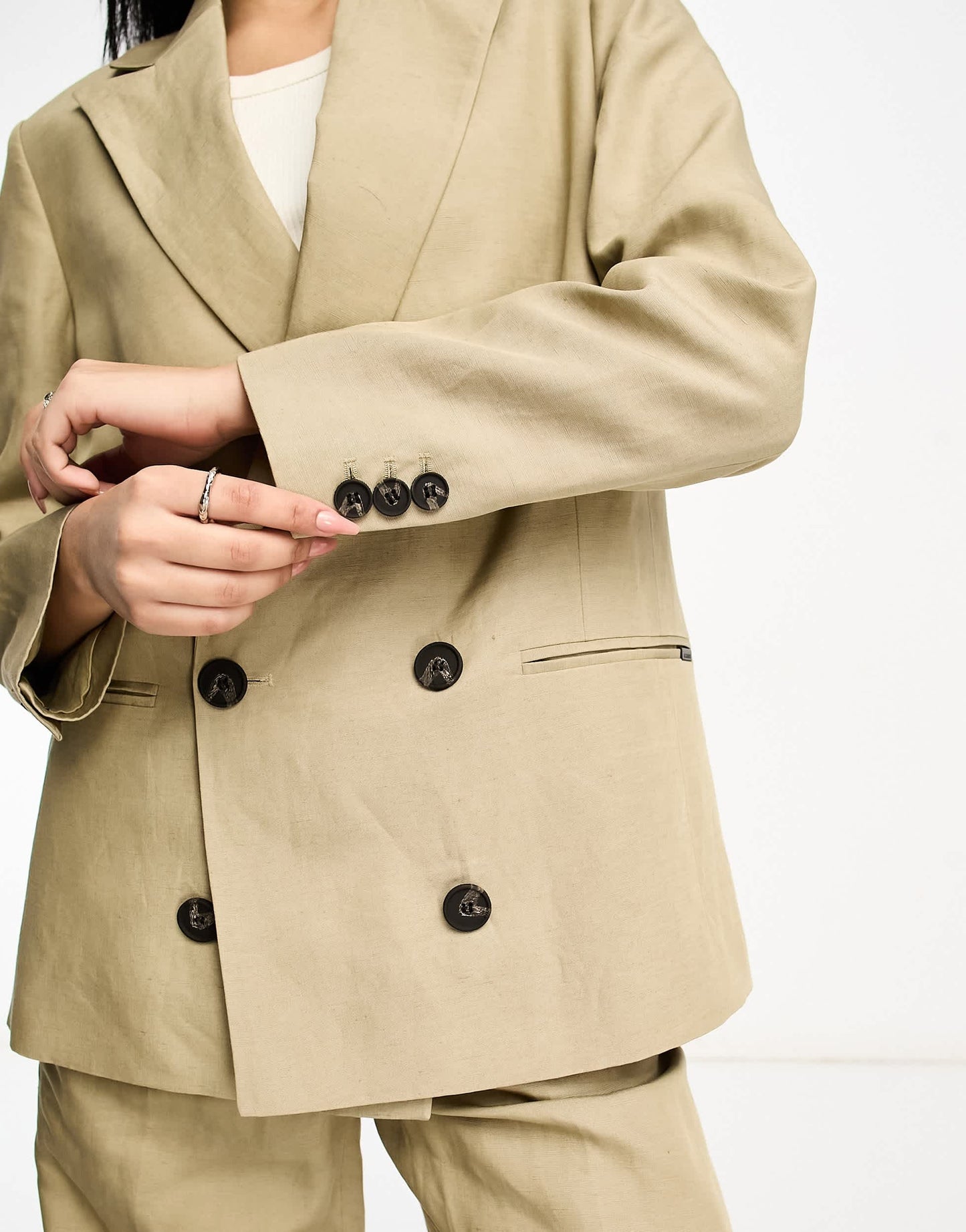 AllSaints Petra co-ord linen mix suit blazer in beige