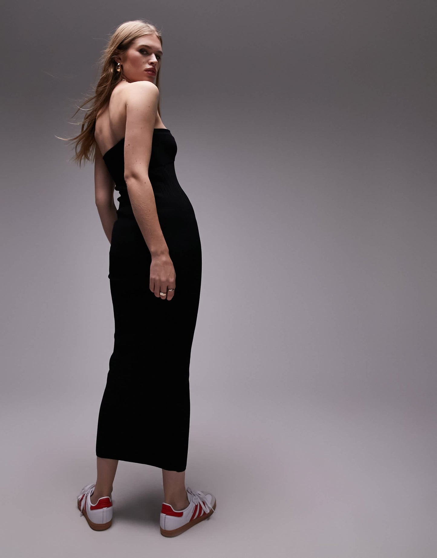 Topshop knitted turn over bandeau dress in black