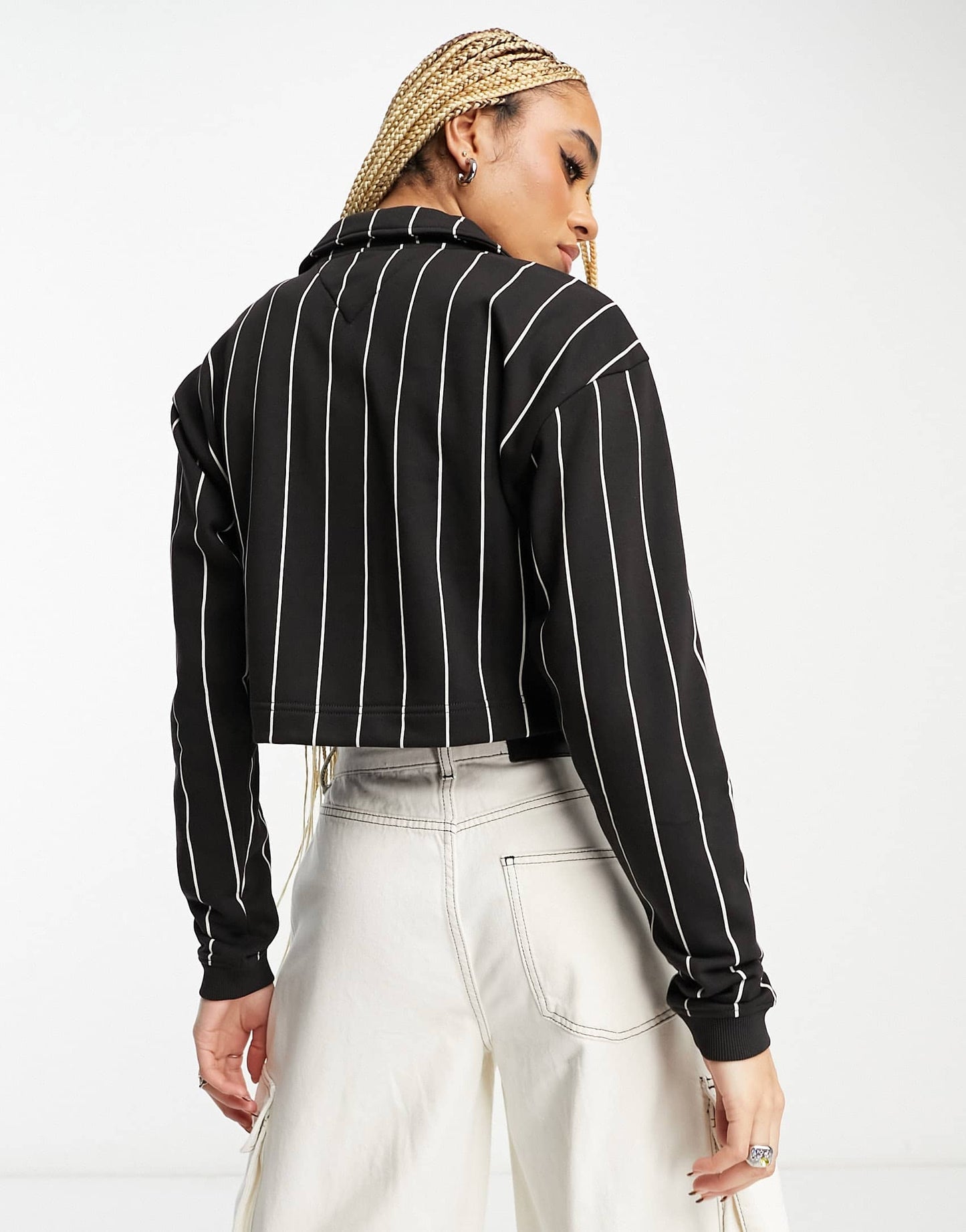 Tommy Jeans co-ord crop pinstripe 1/4 zip top in black