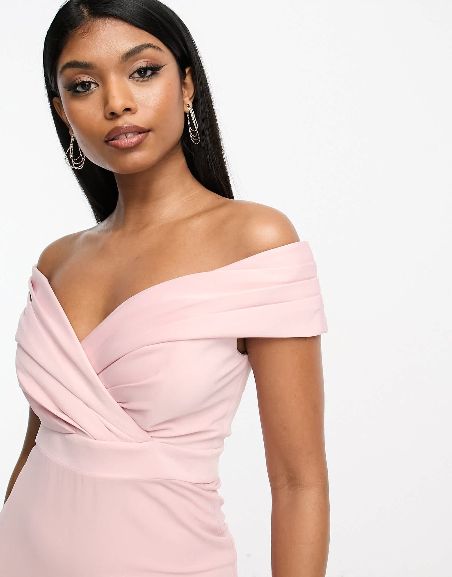 TFNC Bridesmaids bardot fitted maxi dress in mauve