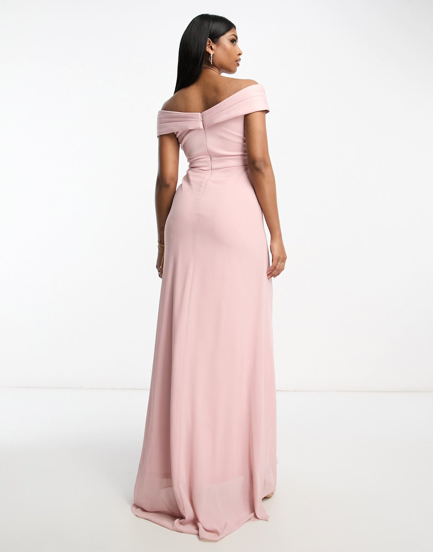 TFNC Bridesmaids bardot fitted maxi dress in mauve