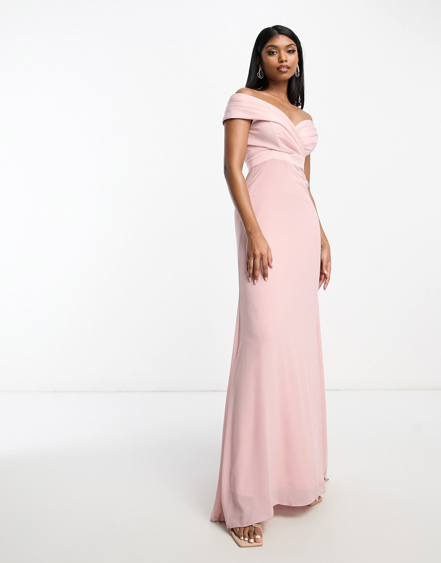 TFNC Bridesmaids bardot fitted maxi dress in mauve