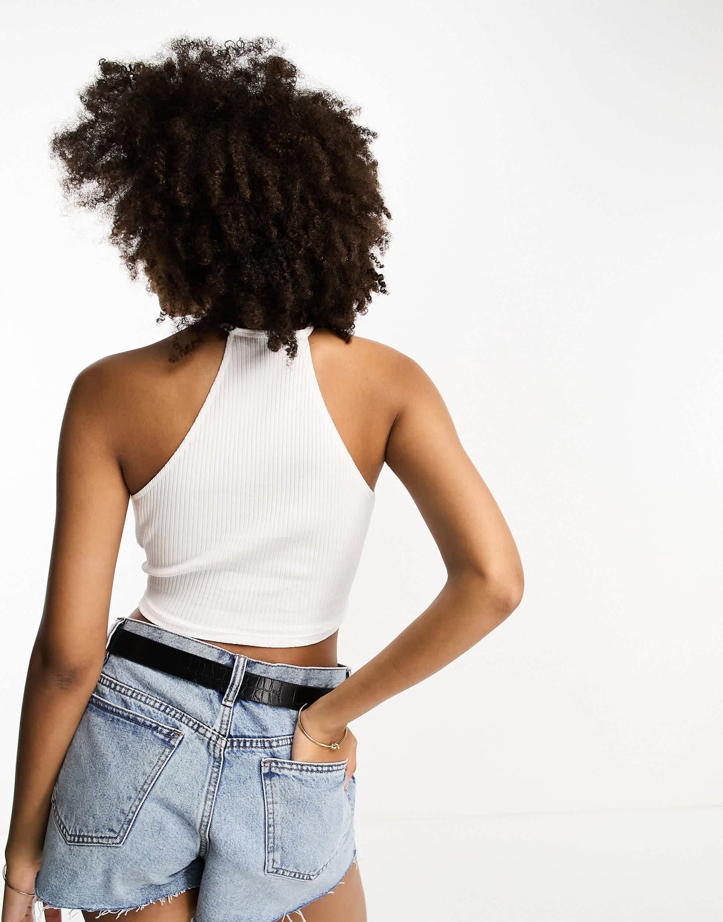 ASOS DESIGN halter crossover top in rib in white