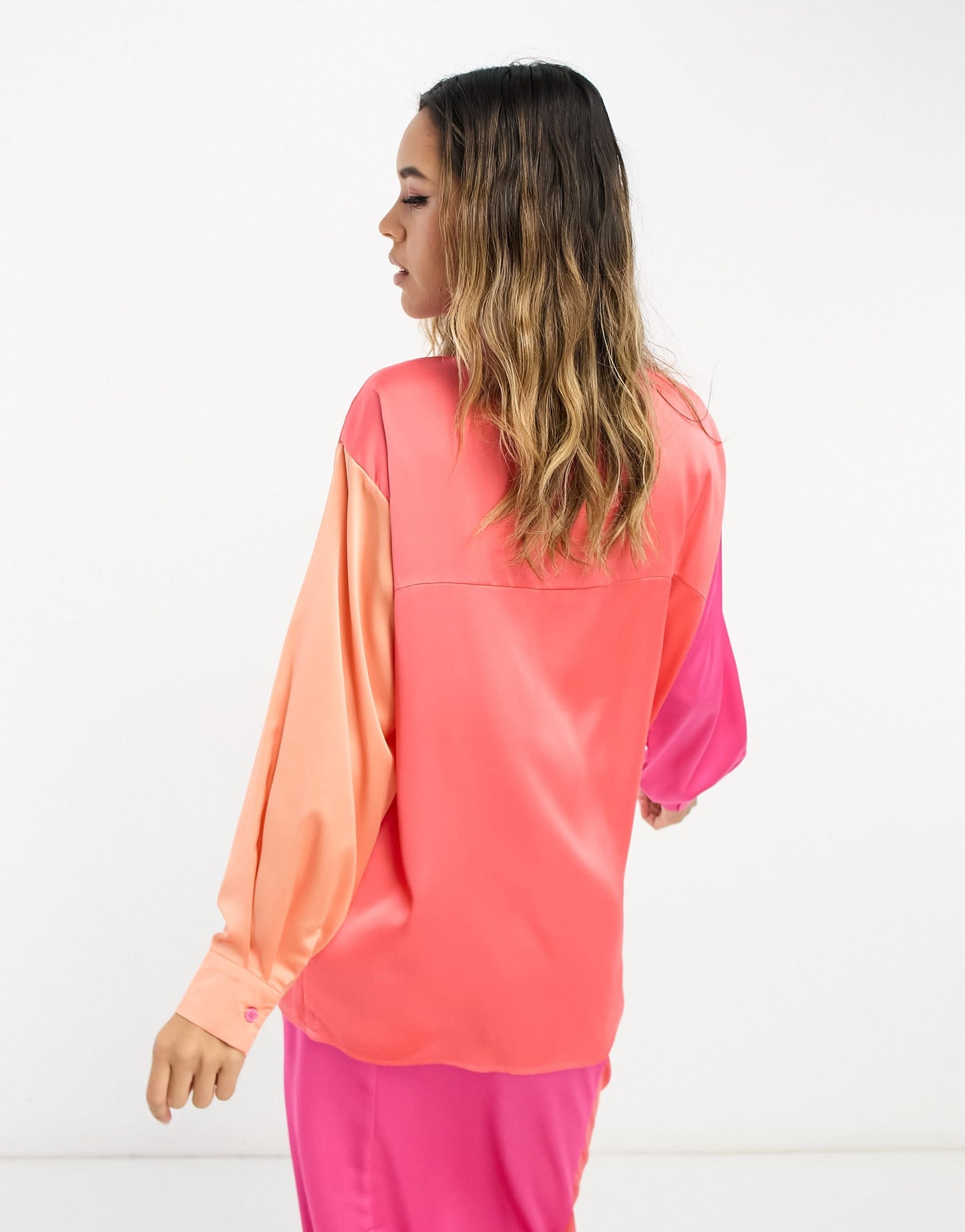 In The Style satin contrast shirt co-ord in multi
