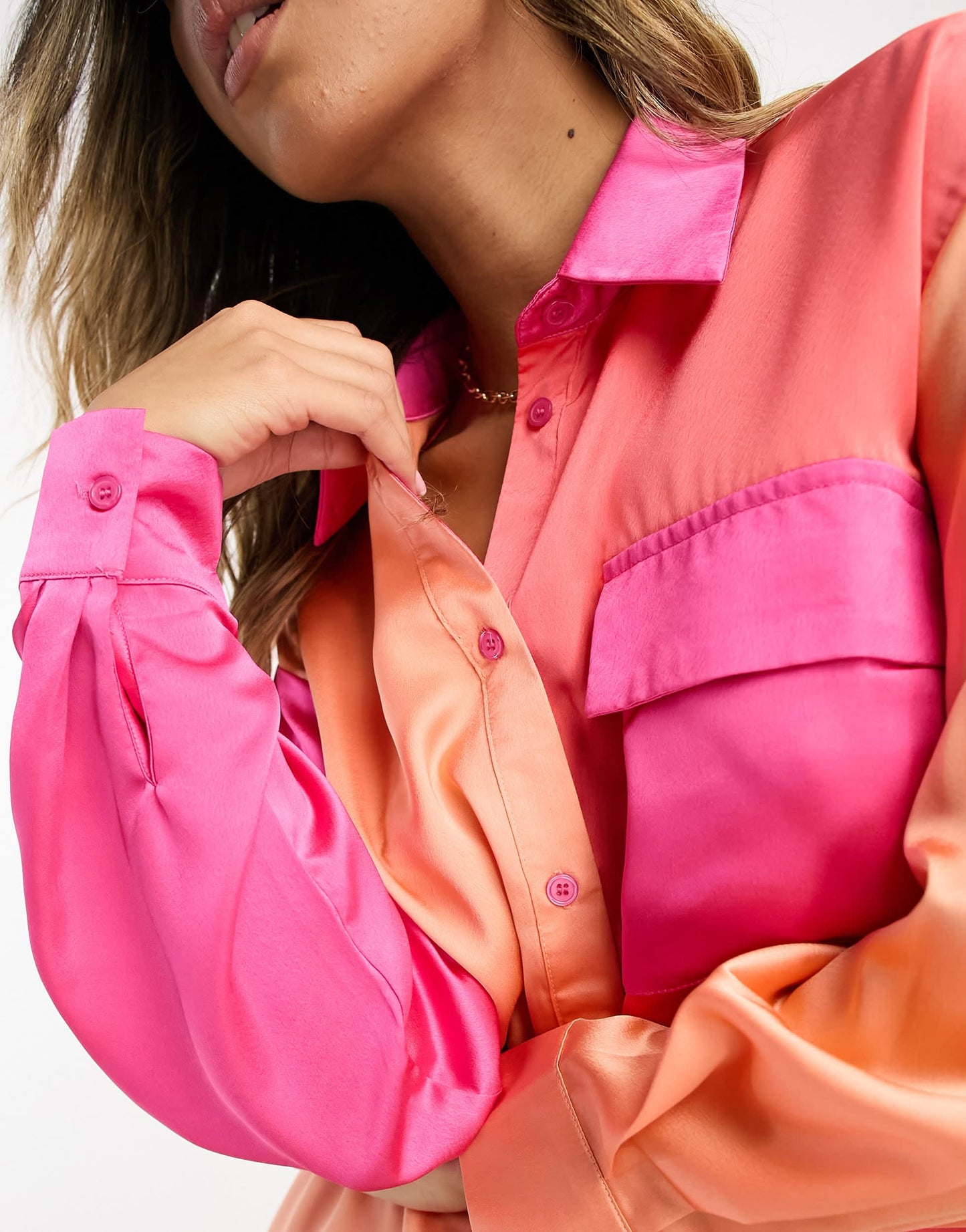 In The Style satin contrast shirt co-ord in multi