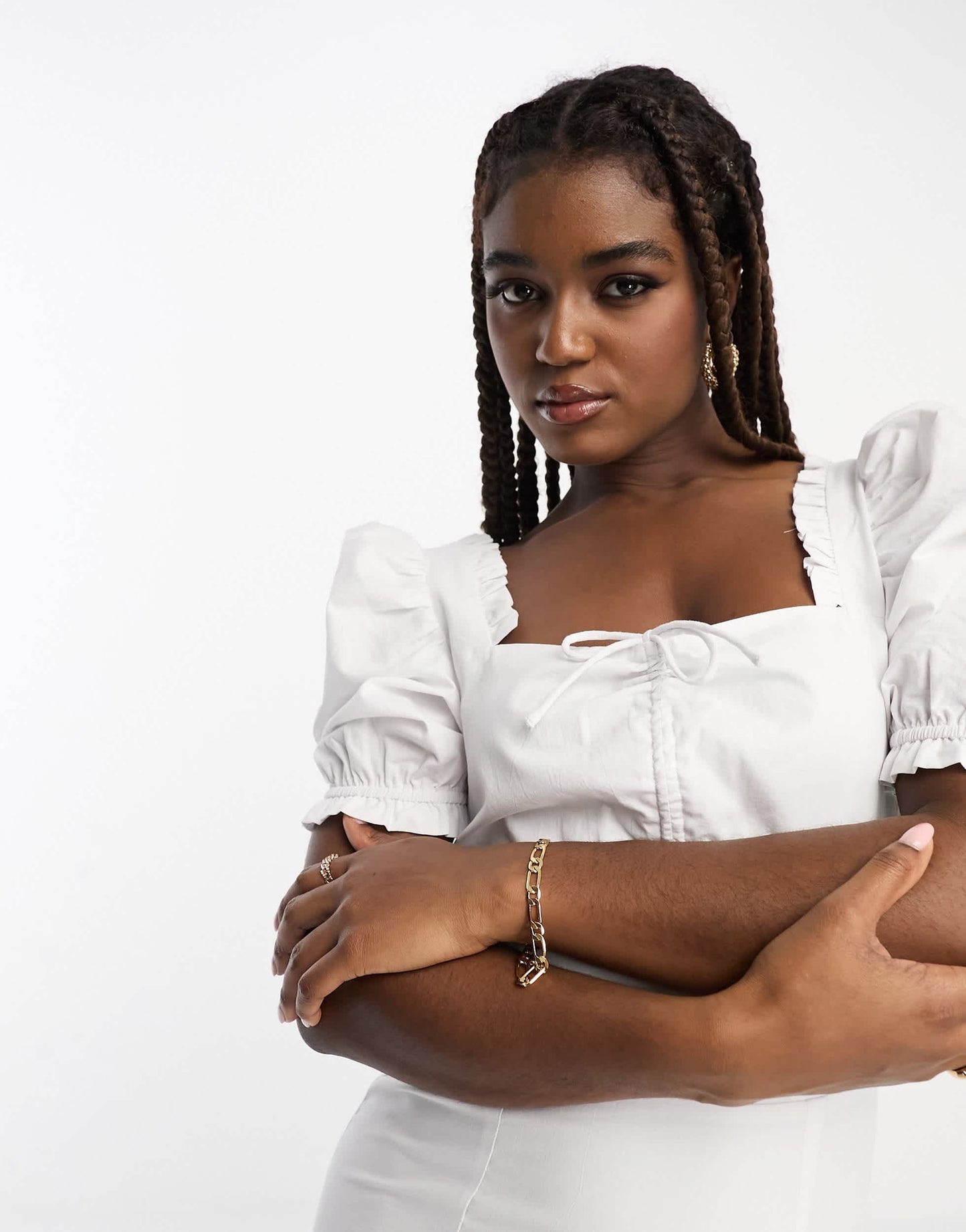 The Frolic exclusive puff sleeve milkmaid mini dress in white