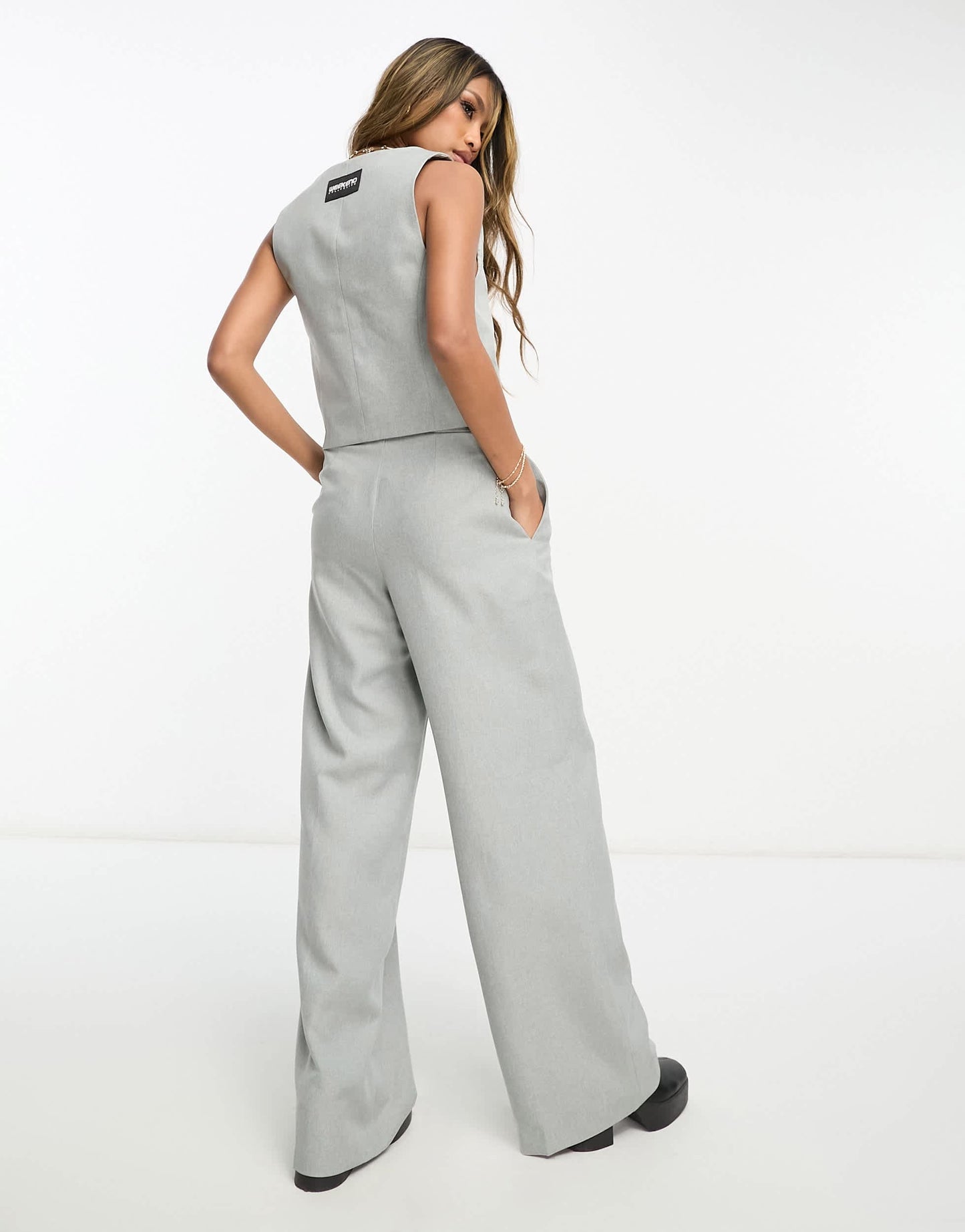 ASOS Weekend Collective tailored trouser in slate with branded waistband