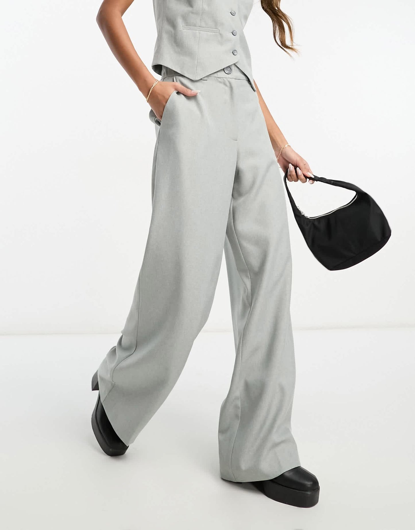ASOS Weekend Collective tailored trouser in slate with branded waistband