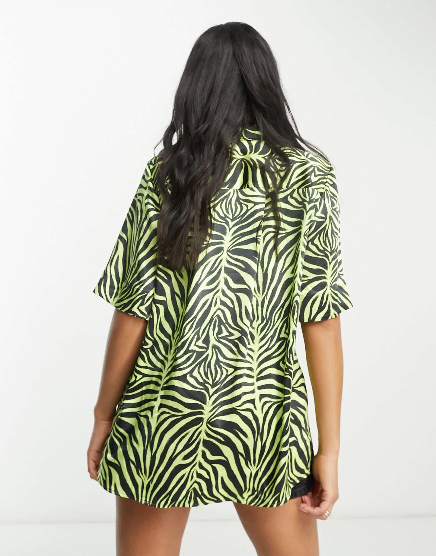 HUGO Eraja relaxed fit silky shirt in yellow with zebra print