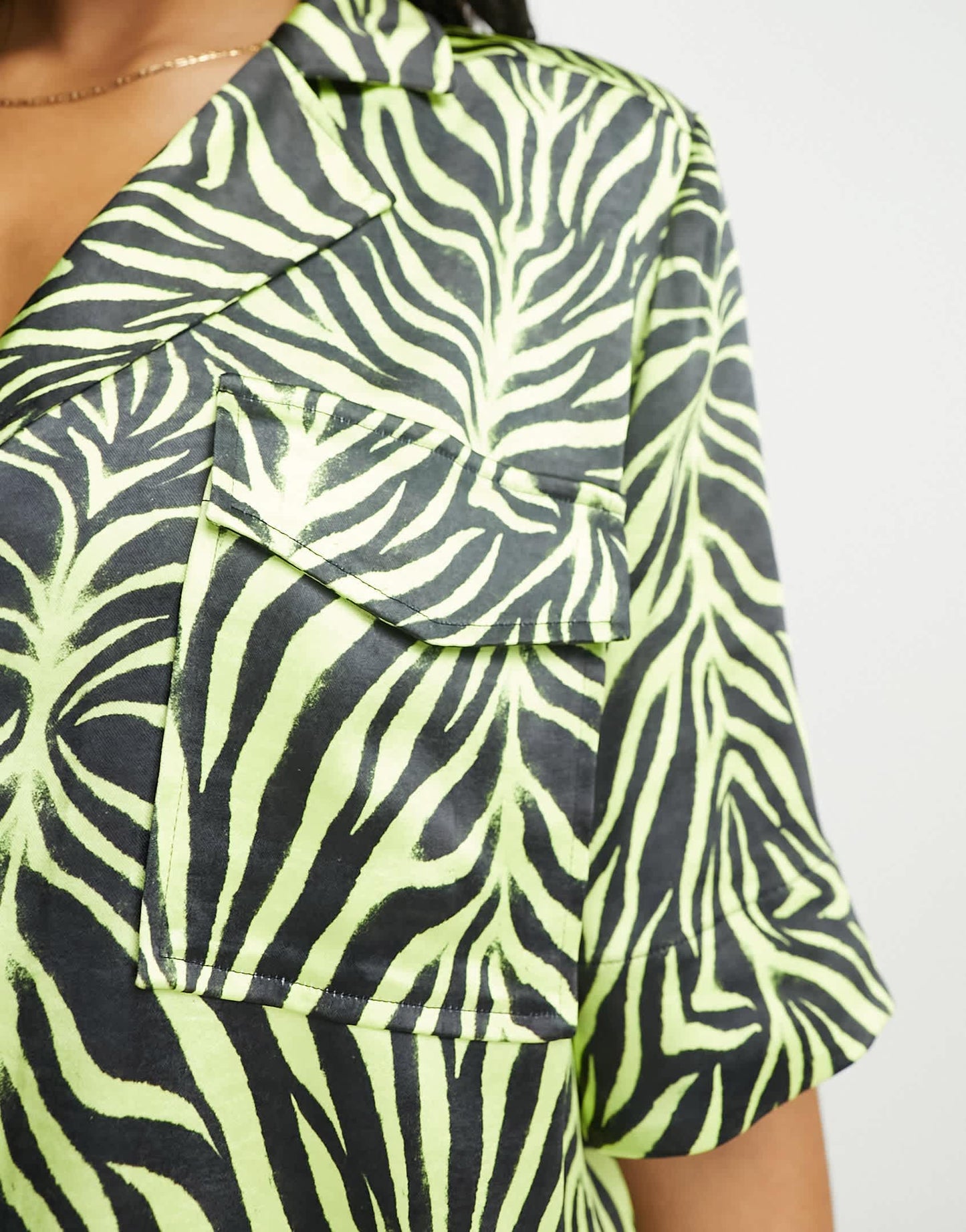 HUGO Eraja relaxed fit silky shirt in yellow with zebra print