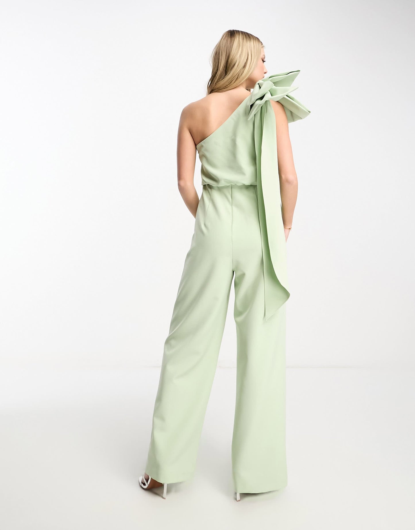 Forever New one shoulder bow jumpsuit in olive