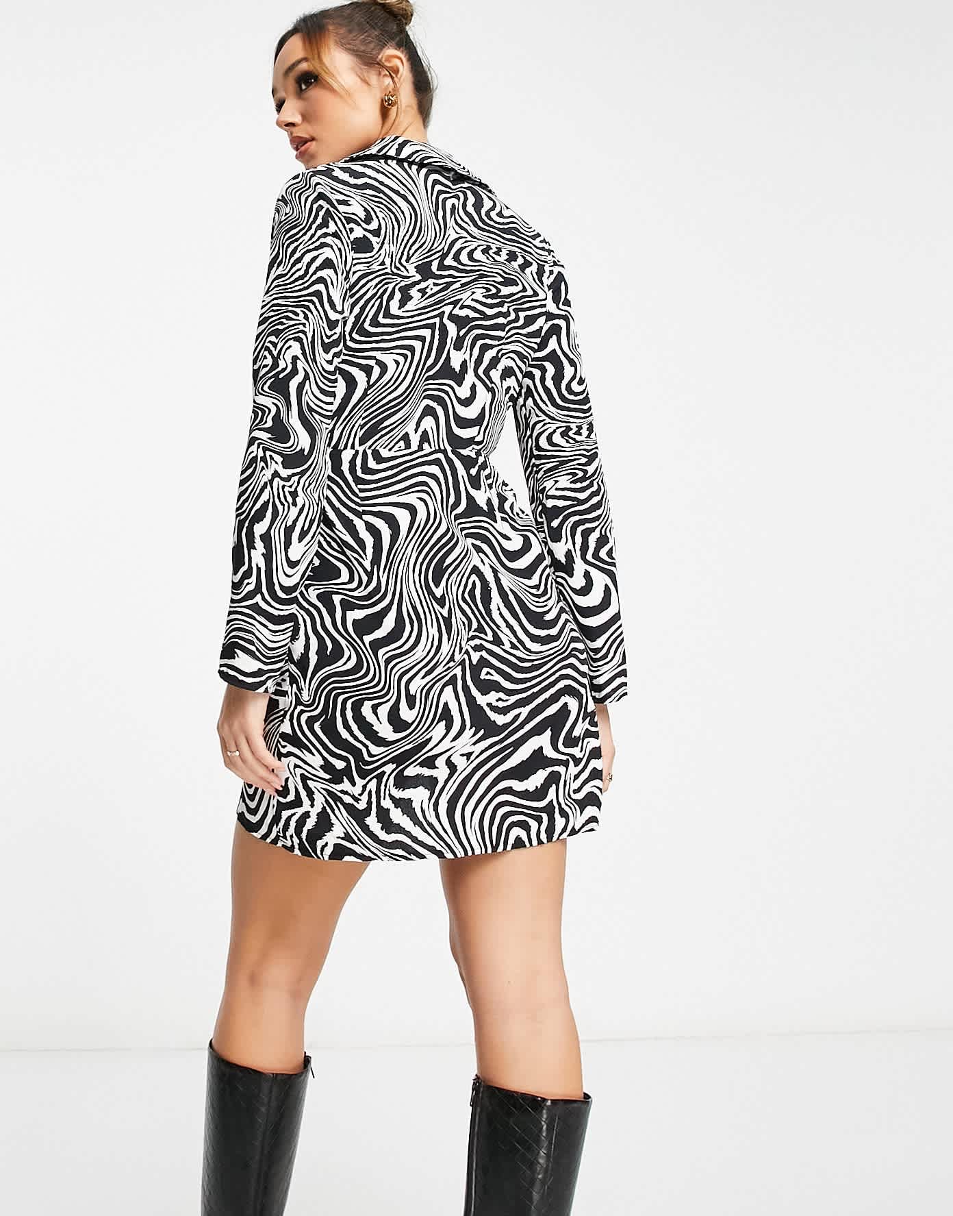 River Island animal print wrap shirt mini dress in black