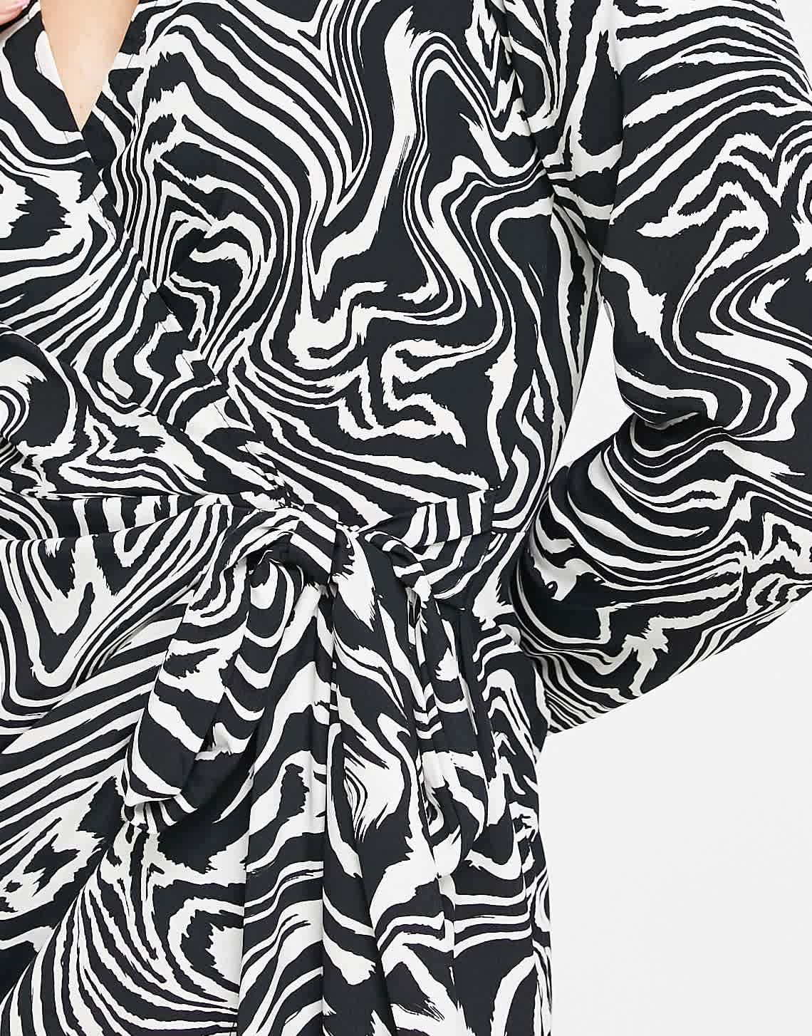 River Island animal print wrap shirt mini dress in black