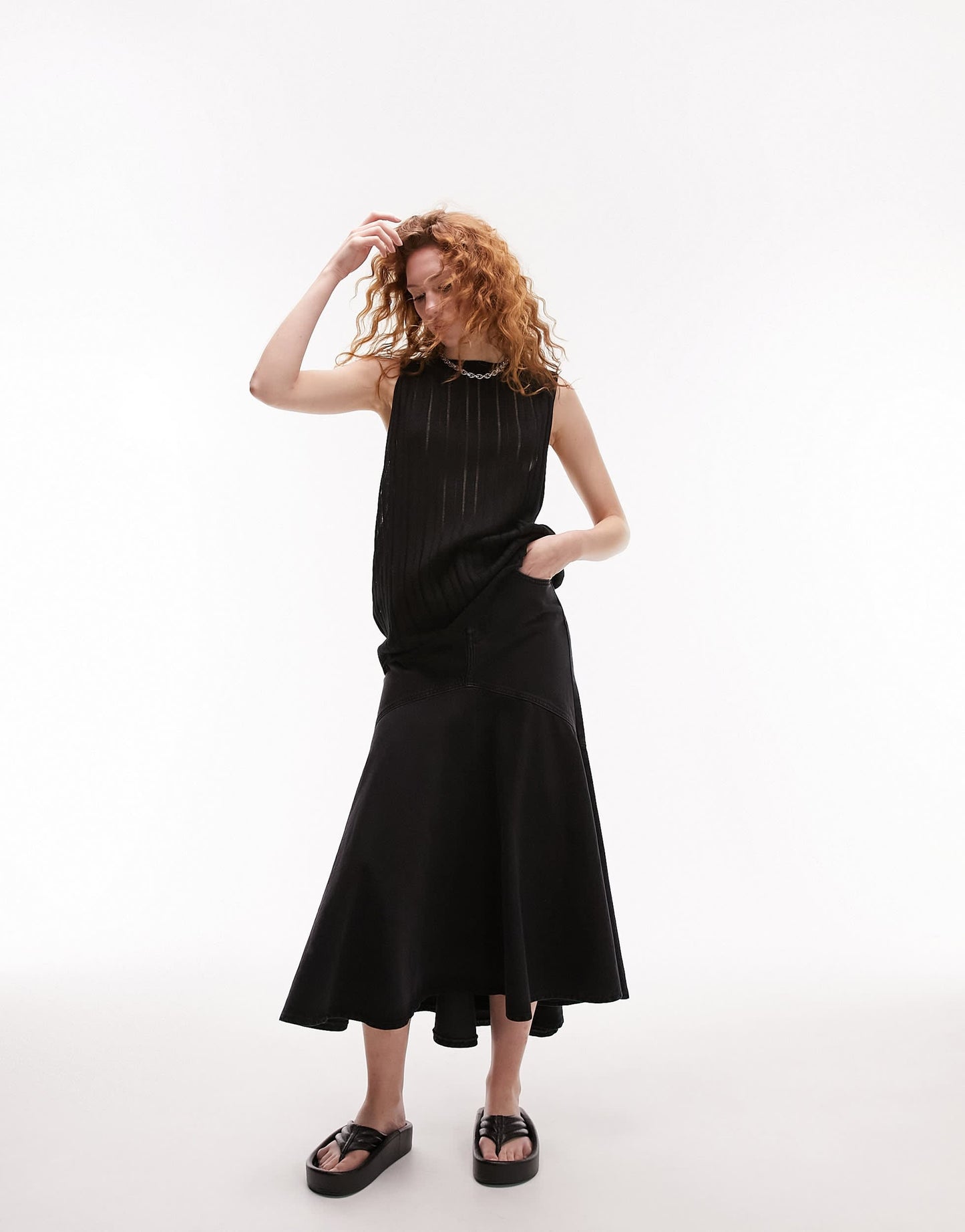 Topshop knitted ladder tank top in black