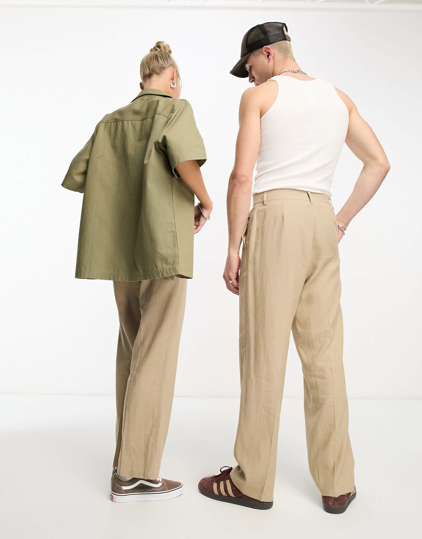 COLLUSION Unisex slouchy straight leg woven trouser in mushroom - STONE