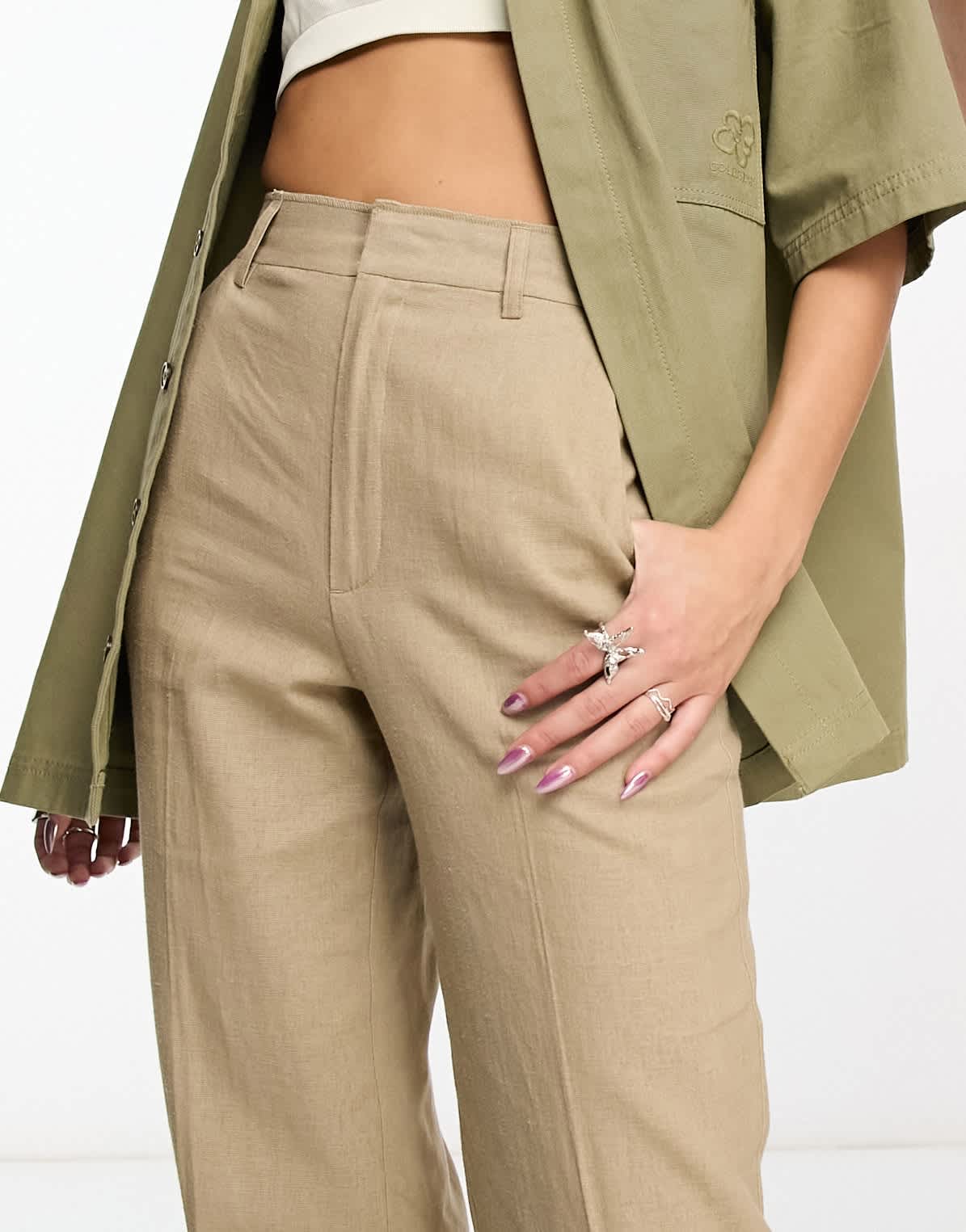 COLLUSION Unisex slouchy straight leg woven trouser in mushroom - STONE