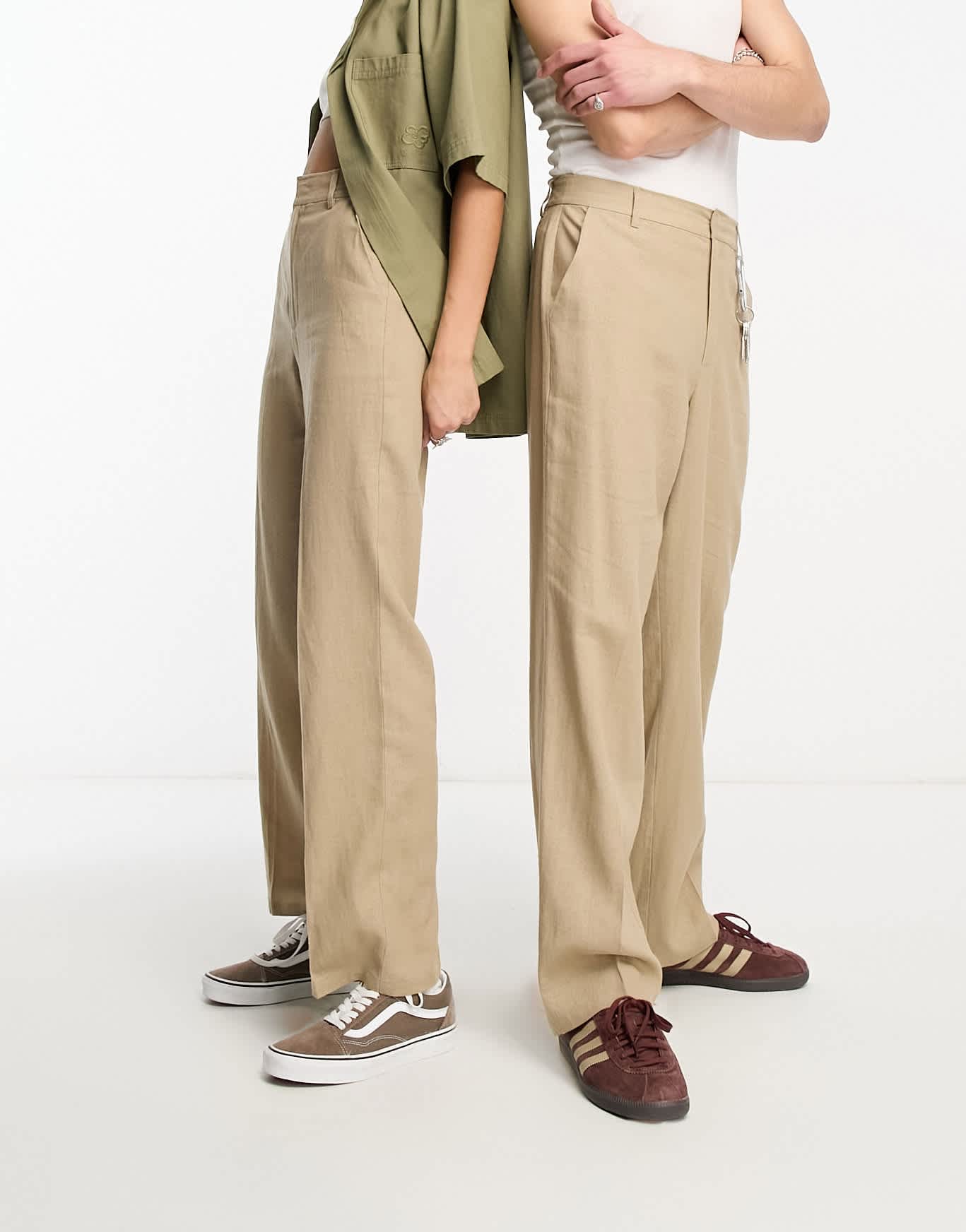 COLLUSION Unisex slouchy straight leg woven trouser in mushroom - STONE