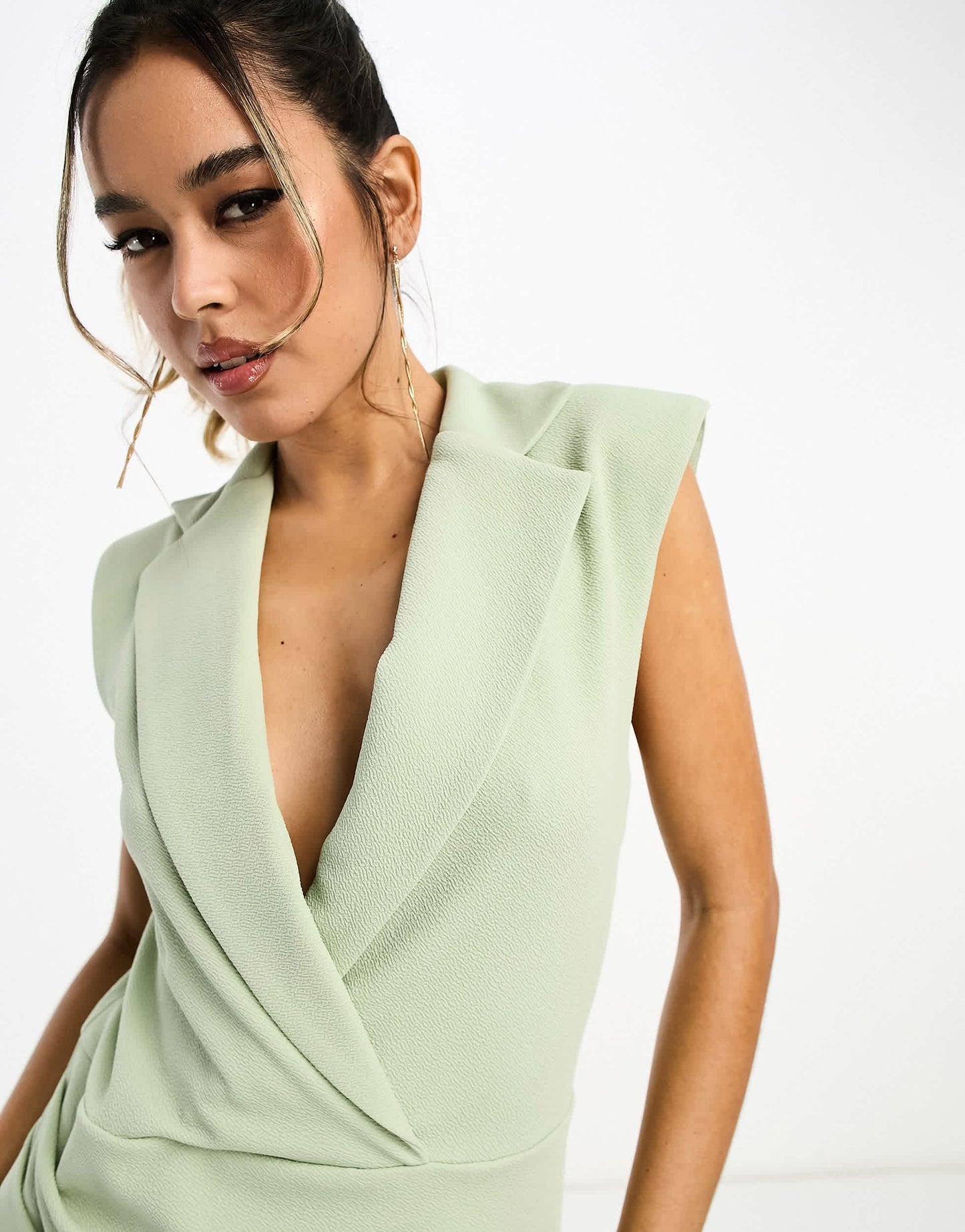 ASOS DESIGN sleeveless blazer mini dress with twist front in sage