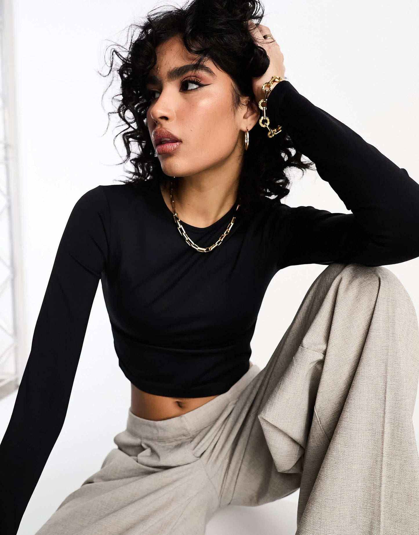 ASOS DESIGN seamless sculpting long sleeve baby tee in black
