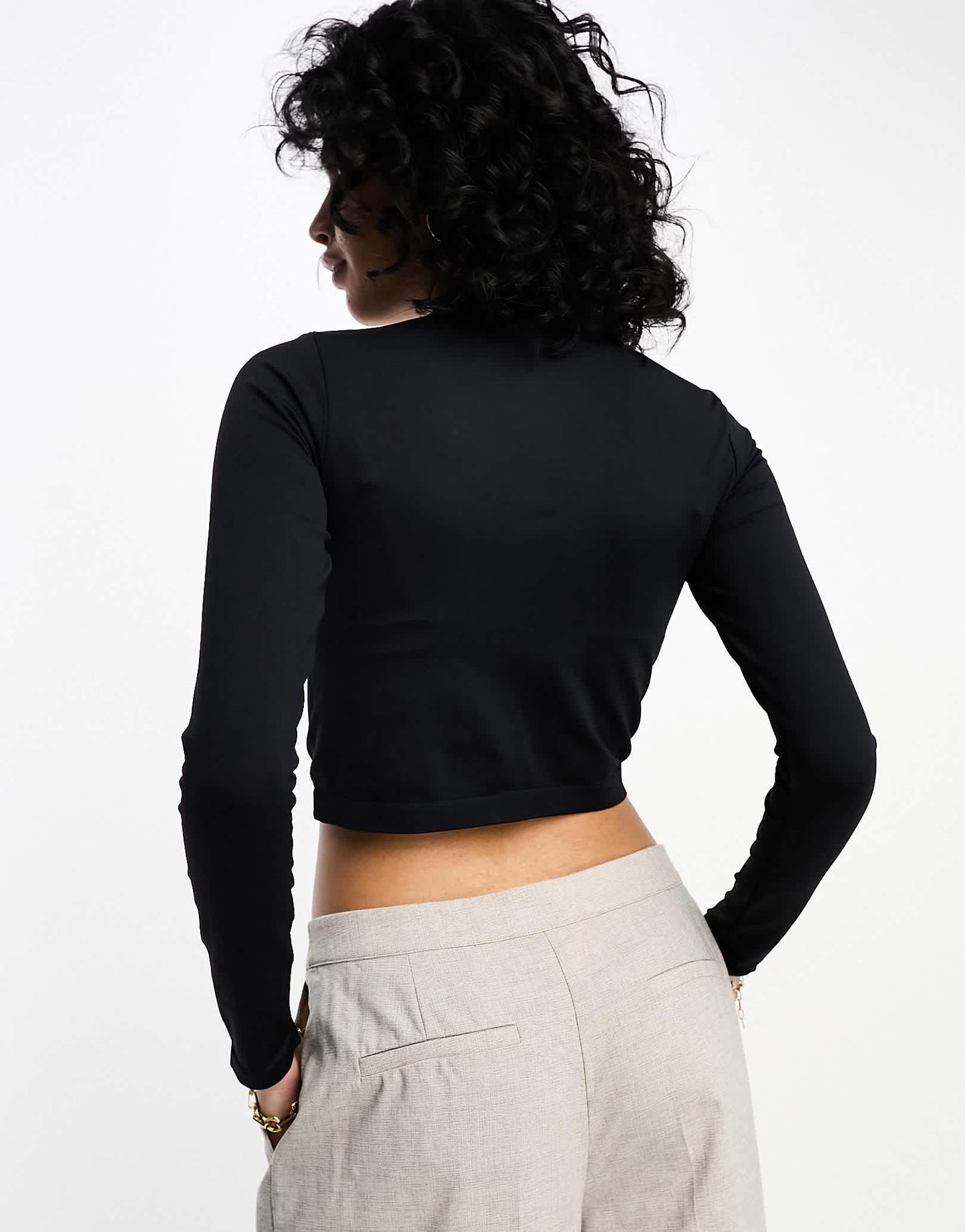ASOS DESIGN seamless sculpting long sleeve baby tee in black