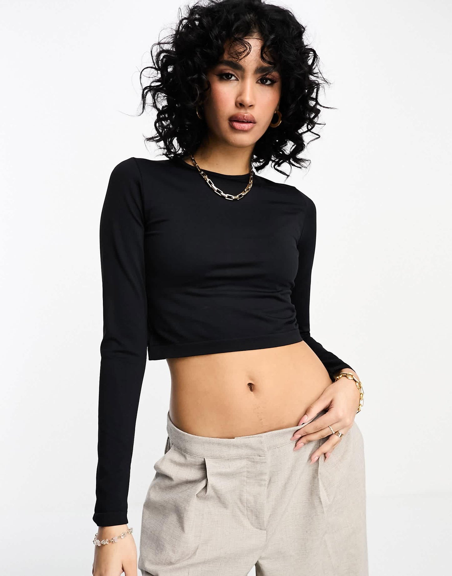 ASOS DESIGN seamless sculpting long sleeve baby tee in black