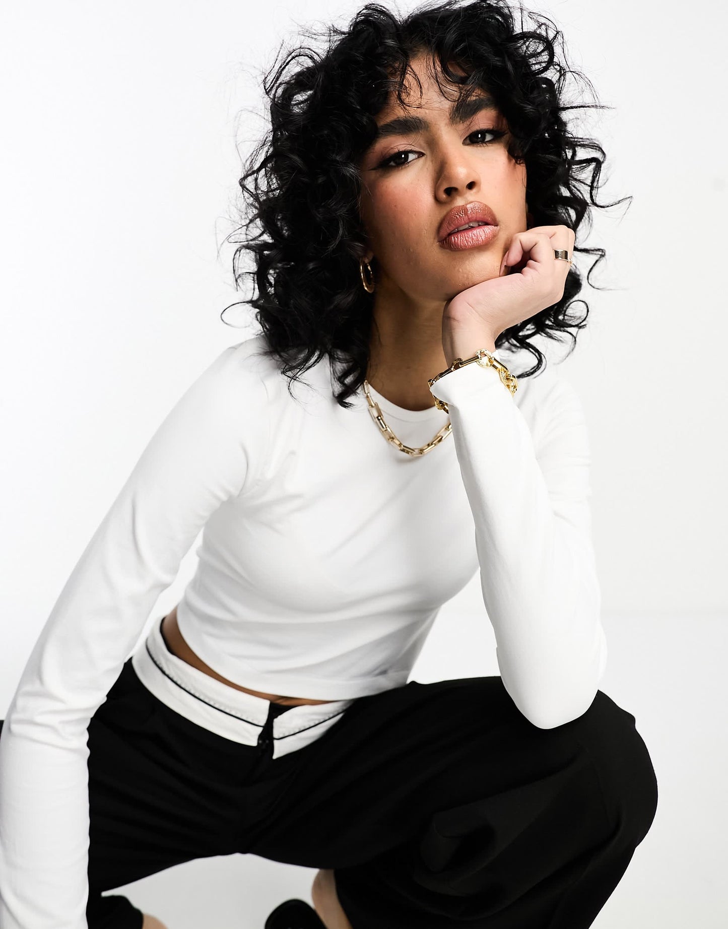 ASOS DESIGN seamless sculpting long sleeve baby tee in white