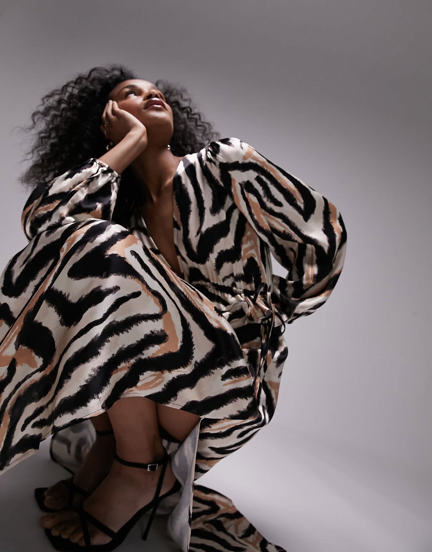 Topshop long sleeve riviera midi dress in animal print