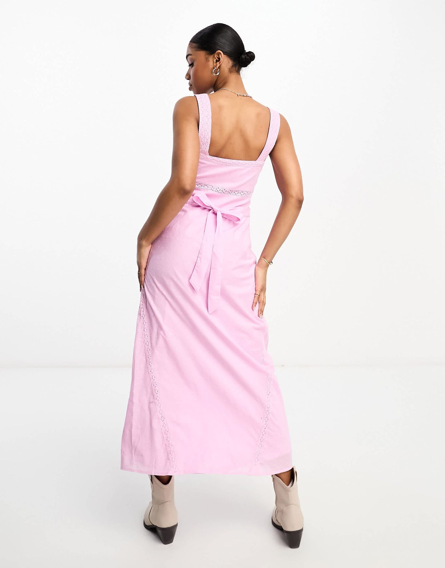 Miss Selfridge cotton dobby lace insert maxi dress in lilac