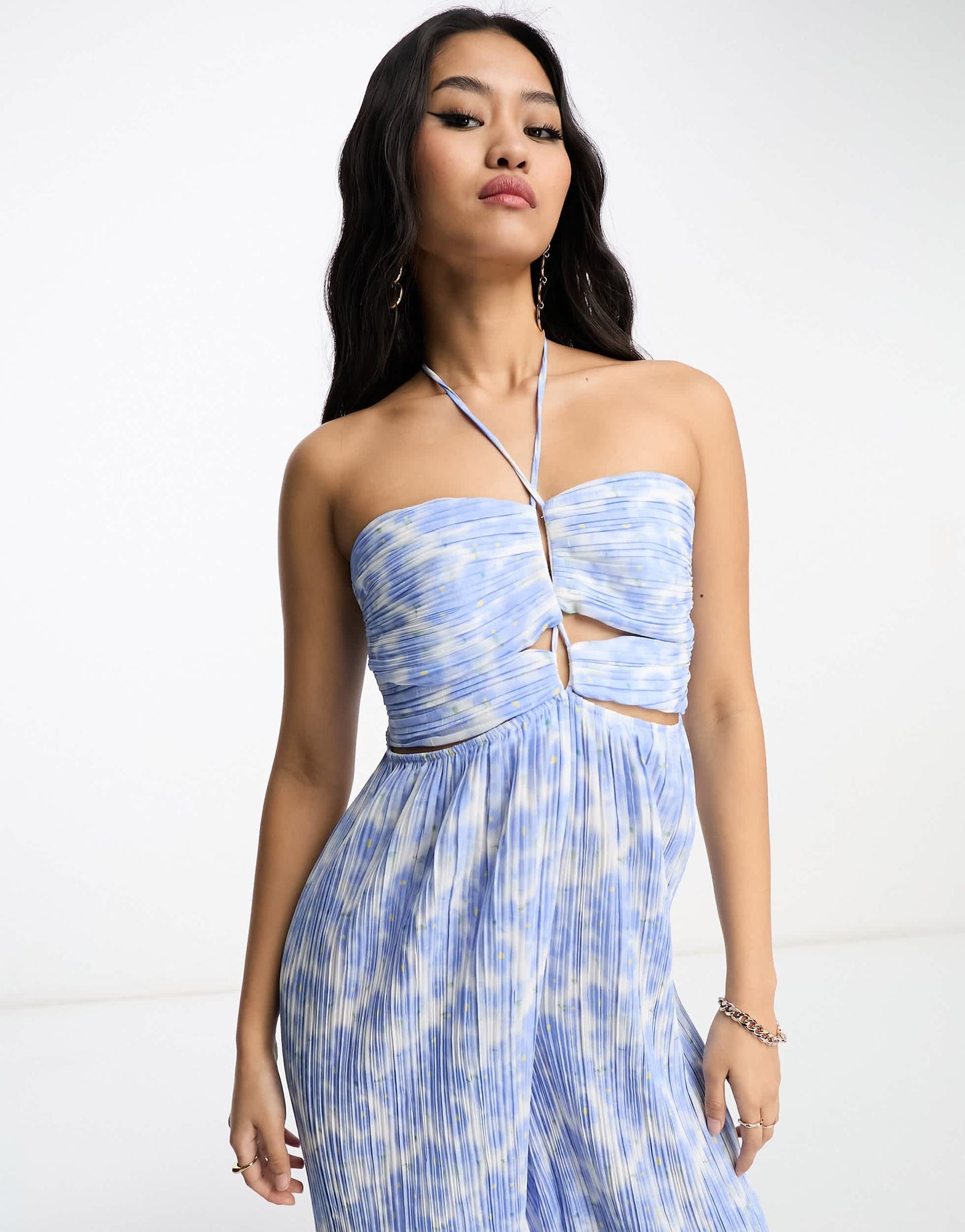 Bardot Hattia cut out jumpsuit in blue floral